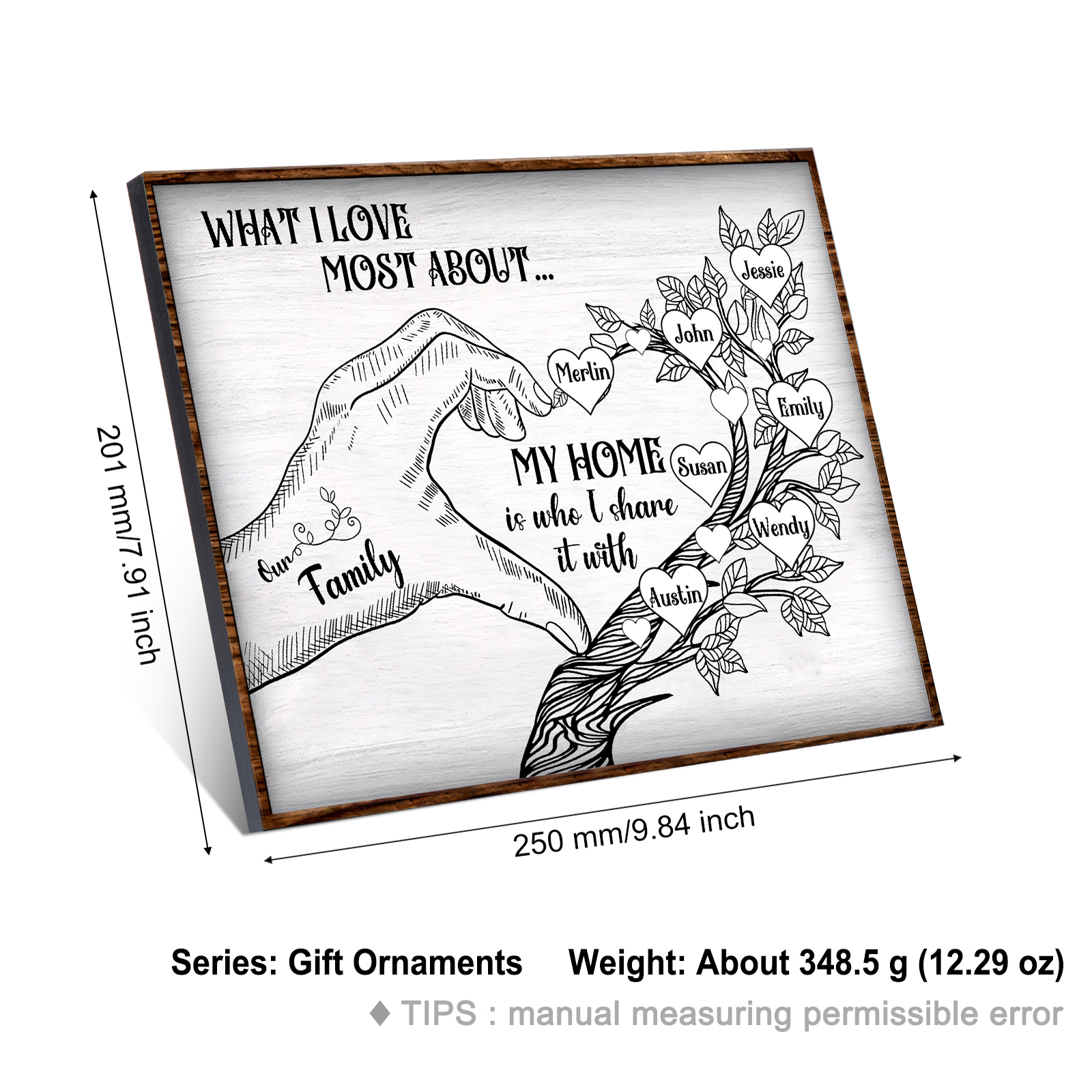 Personalised Wooden Ornament with Custom 7 Names - Family Tree Home Decor Gift for Family | Jessmade