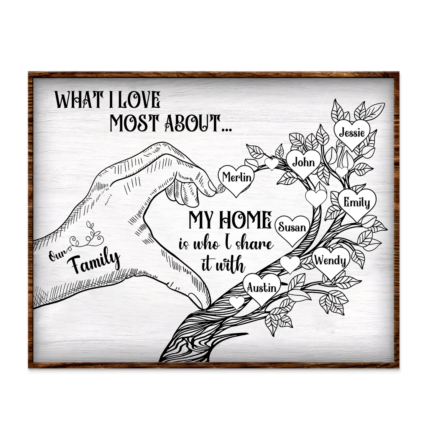 Personalised Wooden Ornament with Custom 7 Names - Family Tree Home Decor Gift for Family | Jessmade