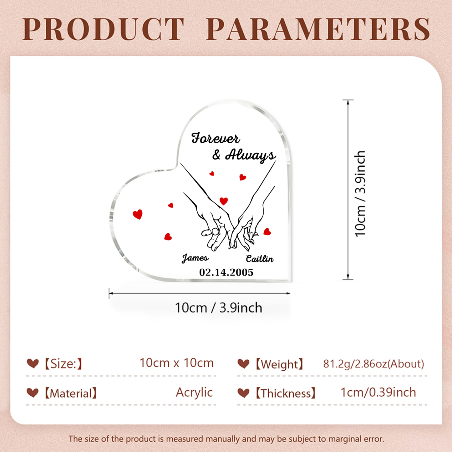 Forever & Always Personalised Heart-Shaped Acrylic Keepsake Custom Names & Date for Couple| Jessemade