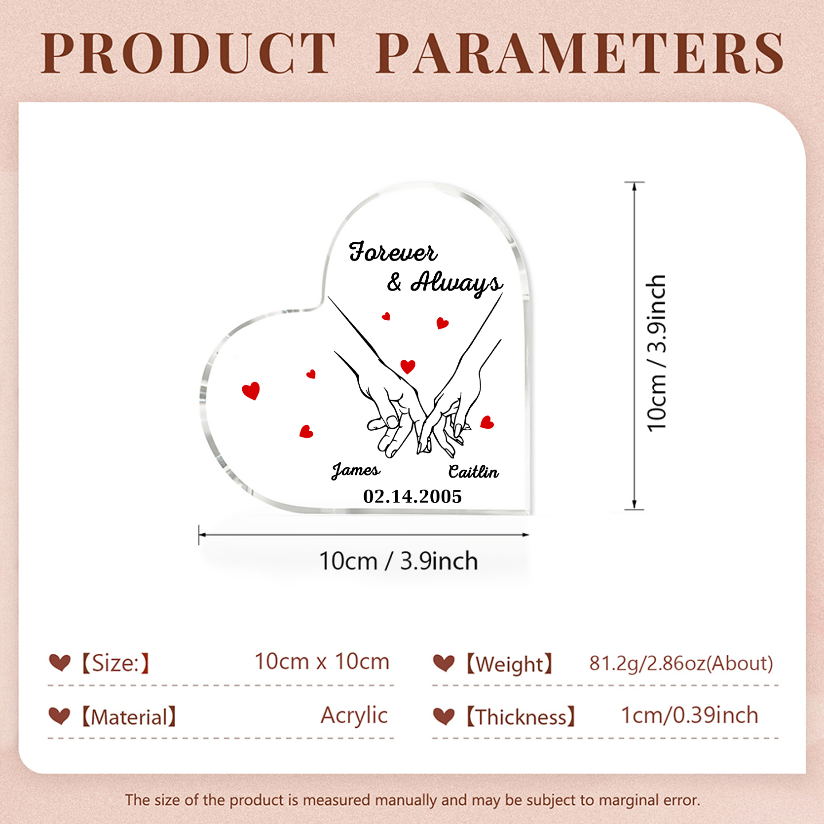 Forever & Always Personalised Heart-Shaped Acrylic Keepsake Custom Names & Date for Couple| Jessemade