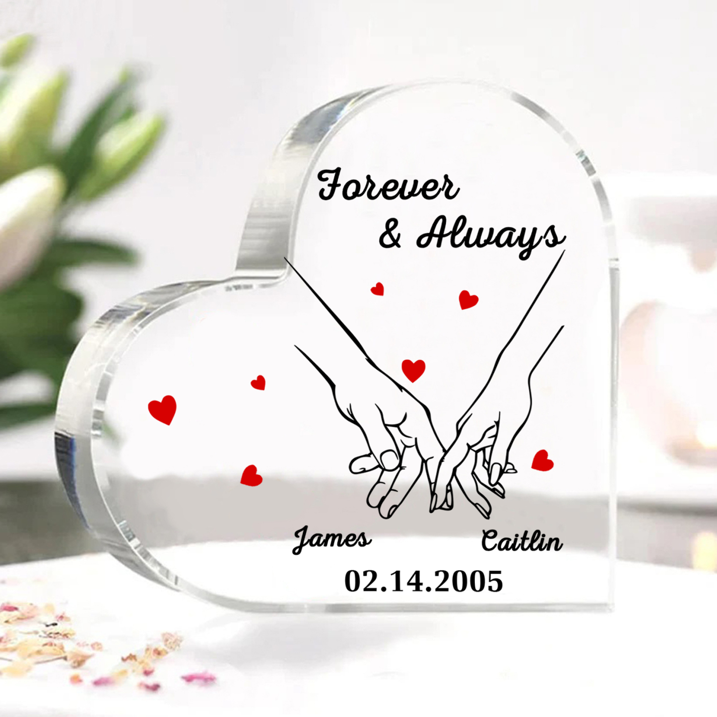 Forever & Always Personalised Heart-Shaped Acrylic Keepsake Custom Names & Date for Couple| Jessemade