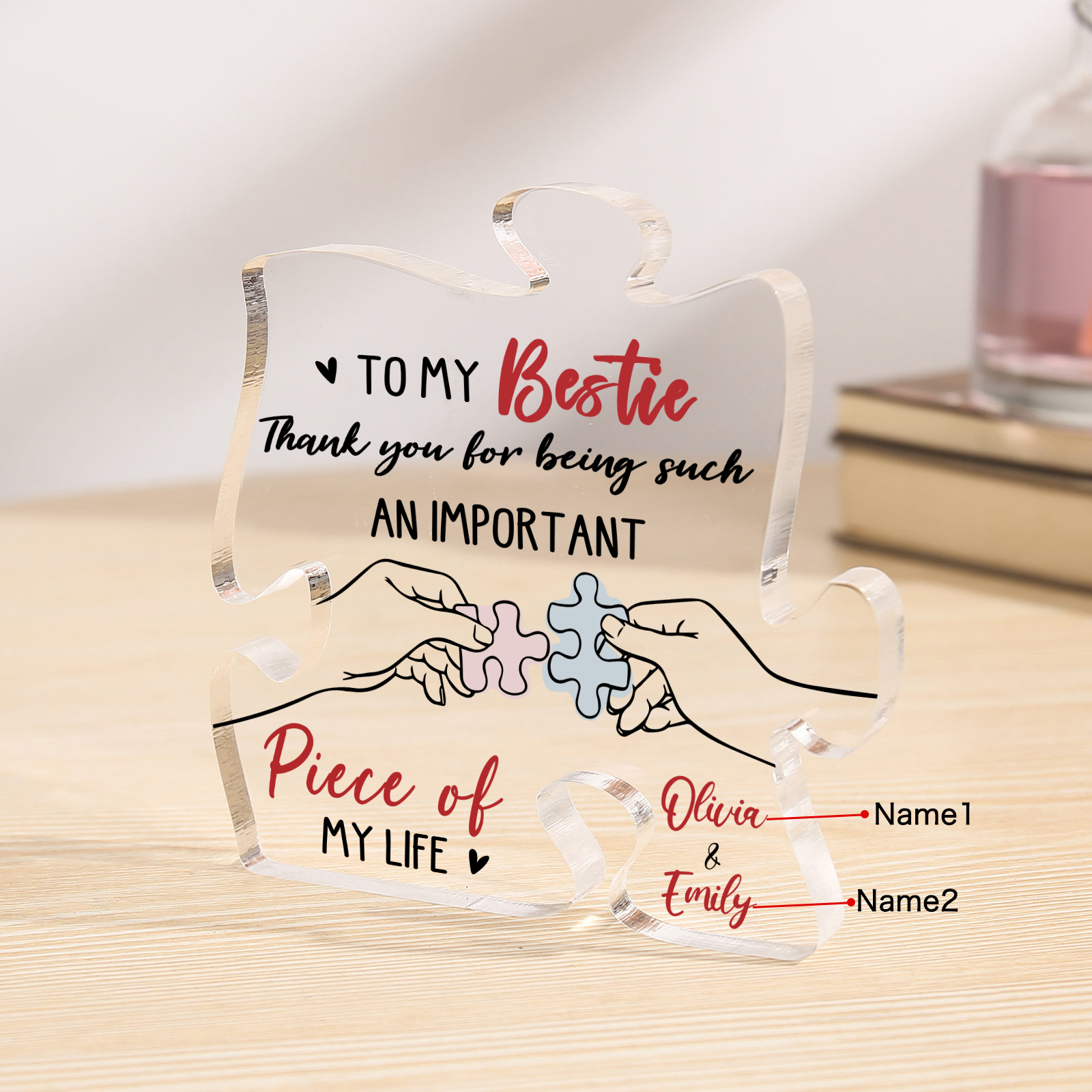 Personalized Friend Acrylic Ornament Custom 2 Names Acrylic Puzzle Keepsake Desktop Ornament gift for Friend | Jessemade