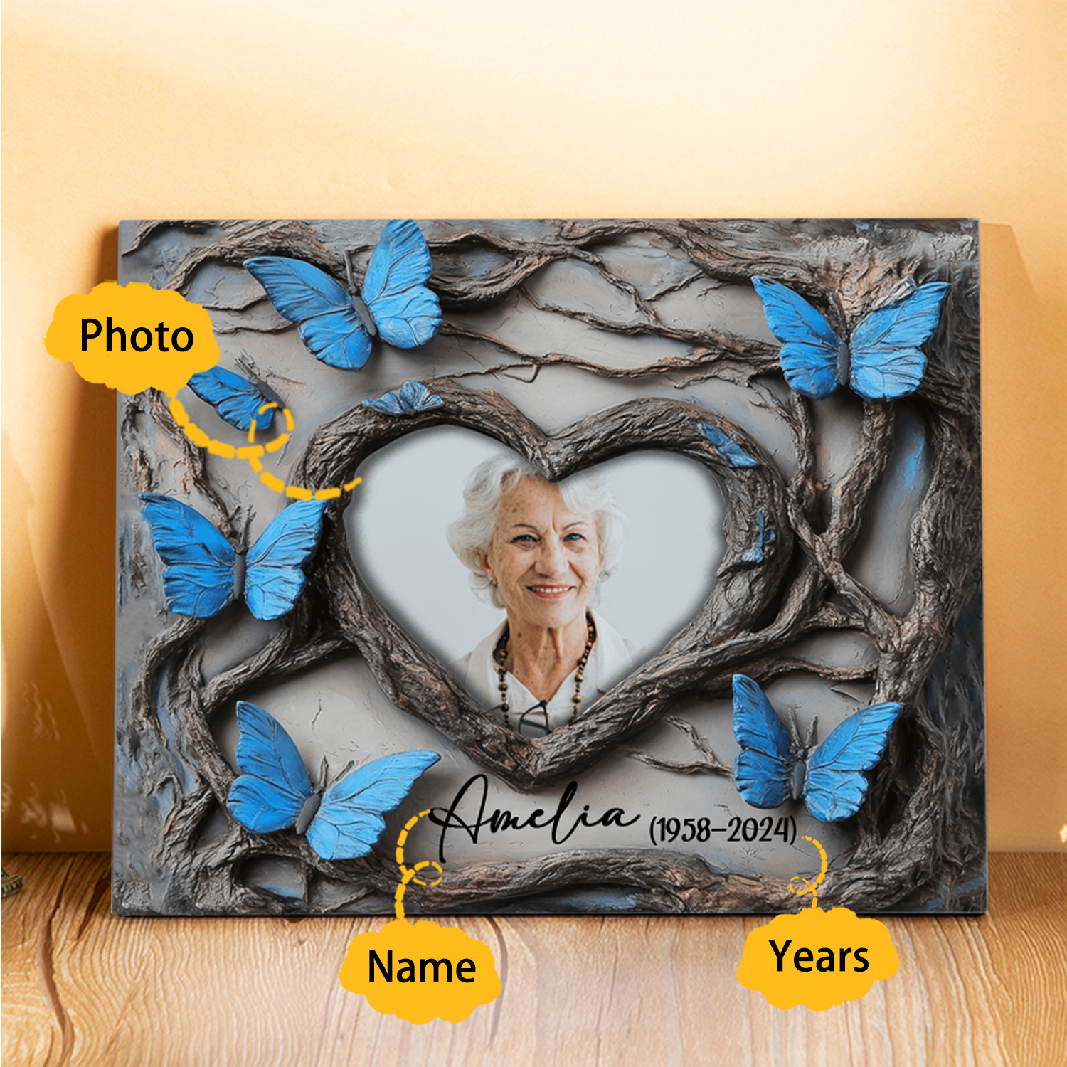 Personalised Memorial Butterfly Ornaments Customized With 1 Photo&Name&Date Wooden Ornaments to Commemorate The Deceased Loved Ones | Jessemade