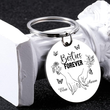 Personalized Friendship Keychain Custom 2 Names & Birth Flowers & Text