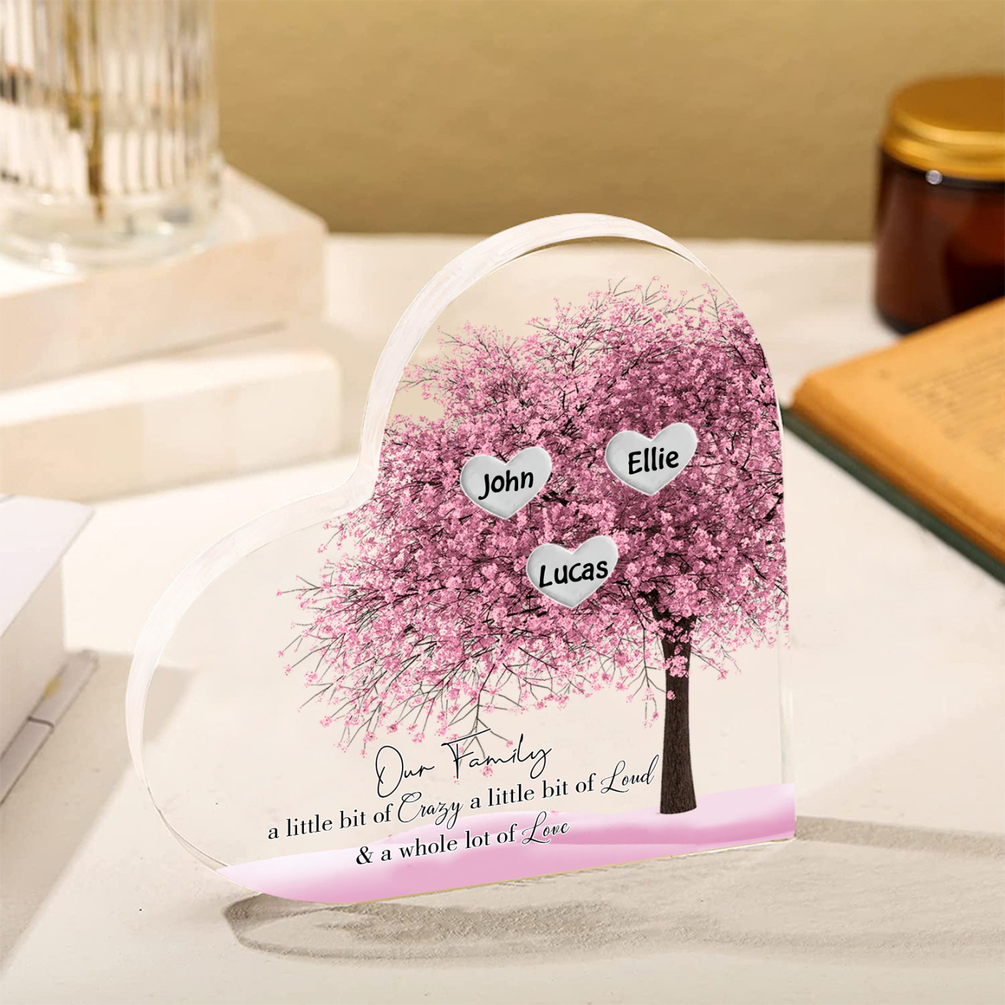 Personalised Acrylic Heart Family Plaque - Custom 1–10 Names Family Tree Design Ornament Gifts for Family | Jessmade