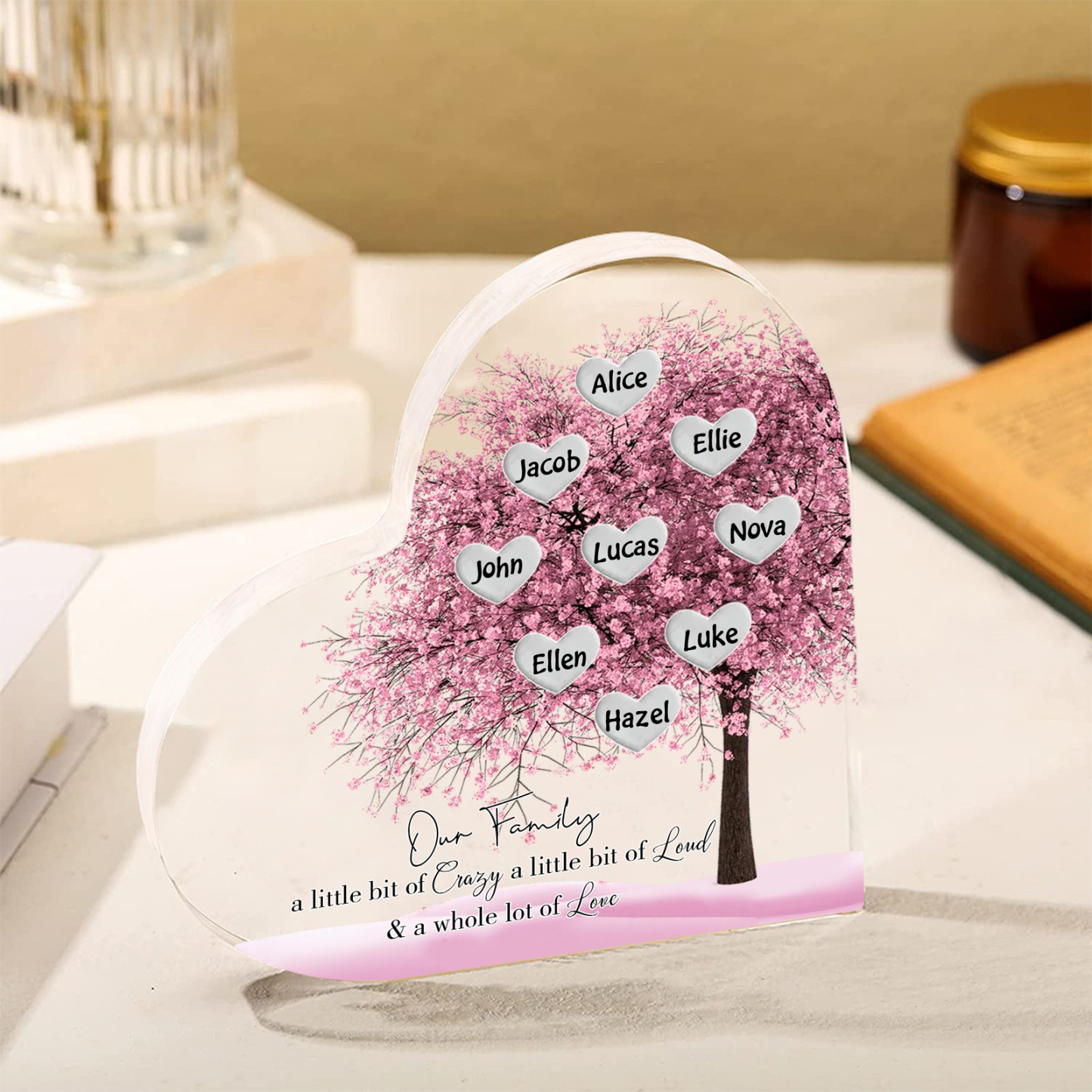 Personalised Acrylic Heart Family Plaque - Custom 1–10 Names Family Tree Design Ornament Gifts for Family | Jessmade