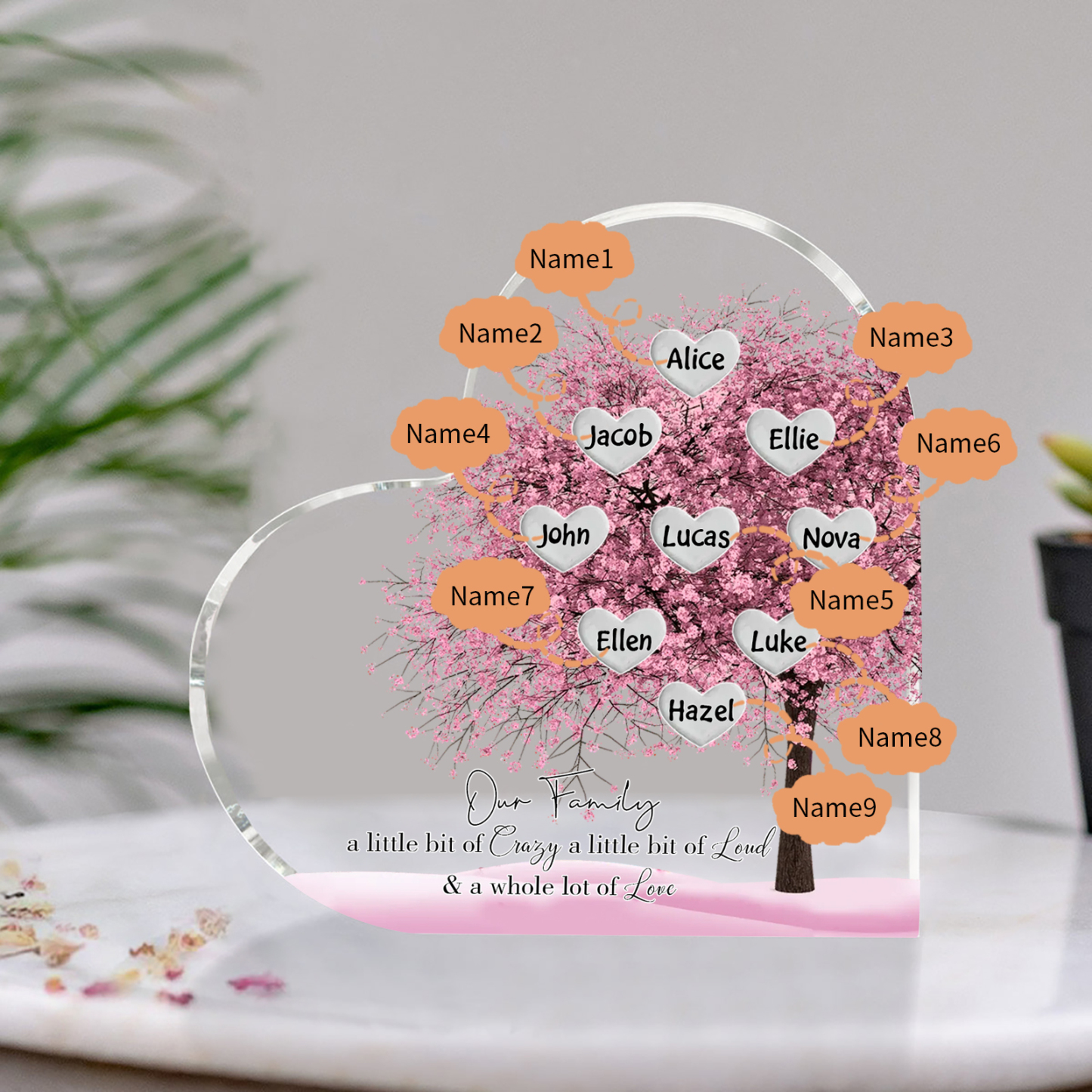 Personalised Acrylic Heart Family Plaque - Custom 1–10 Names Family Tree Design Ornament Gifts for Family | Jessmade