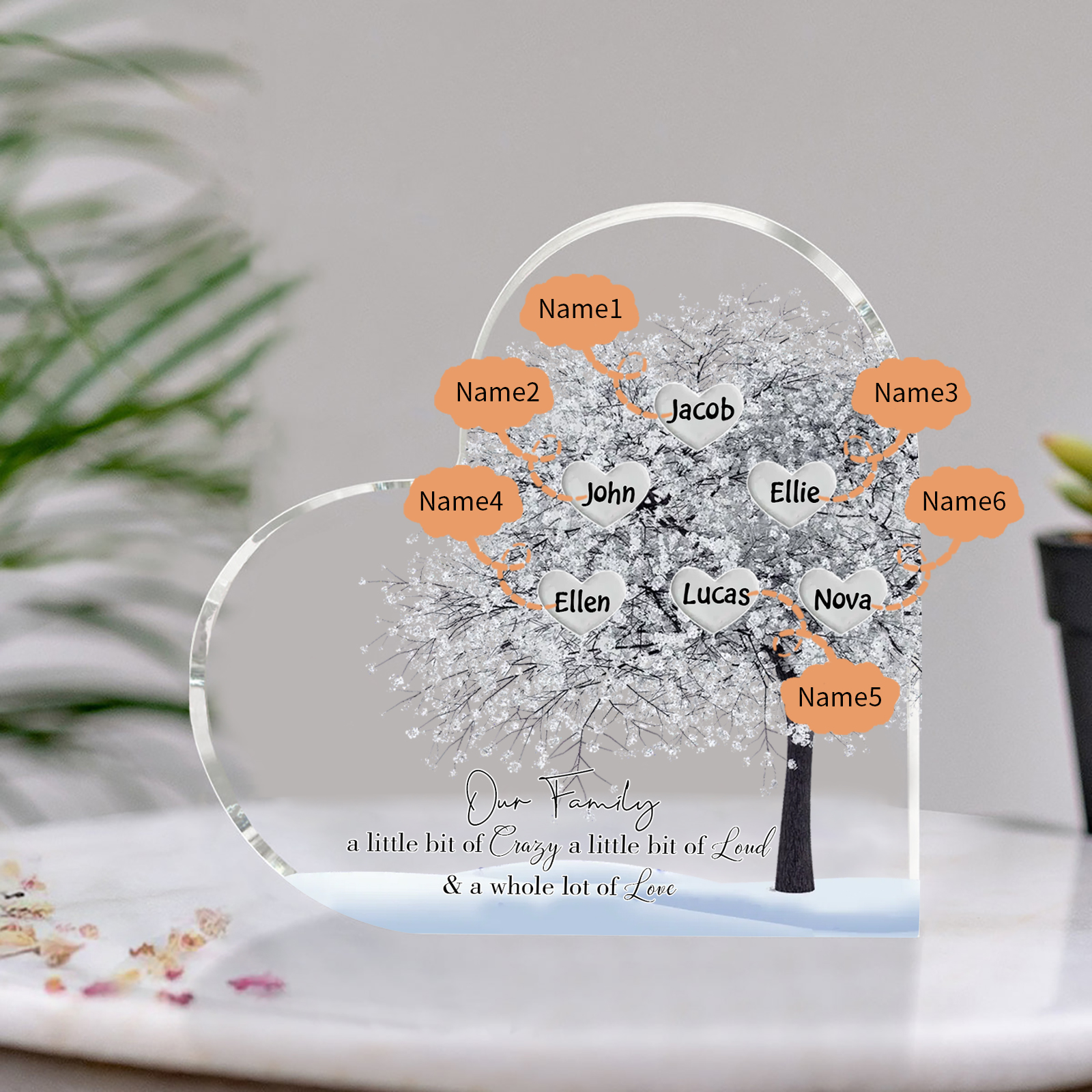 Personalised Acrylic Heart Family Plaque - Custom 1–10 Names Shaped Family Tree Gift for Family | Jessmade