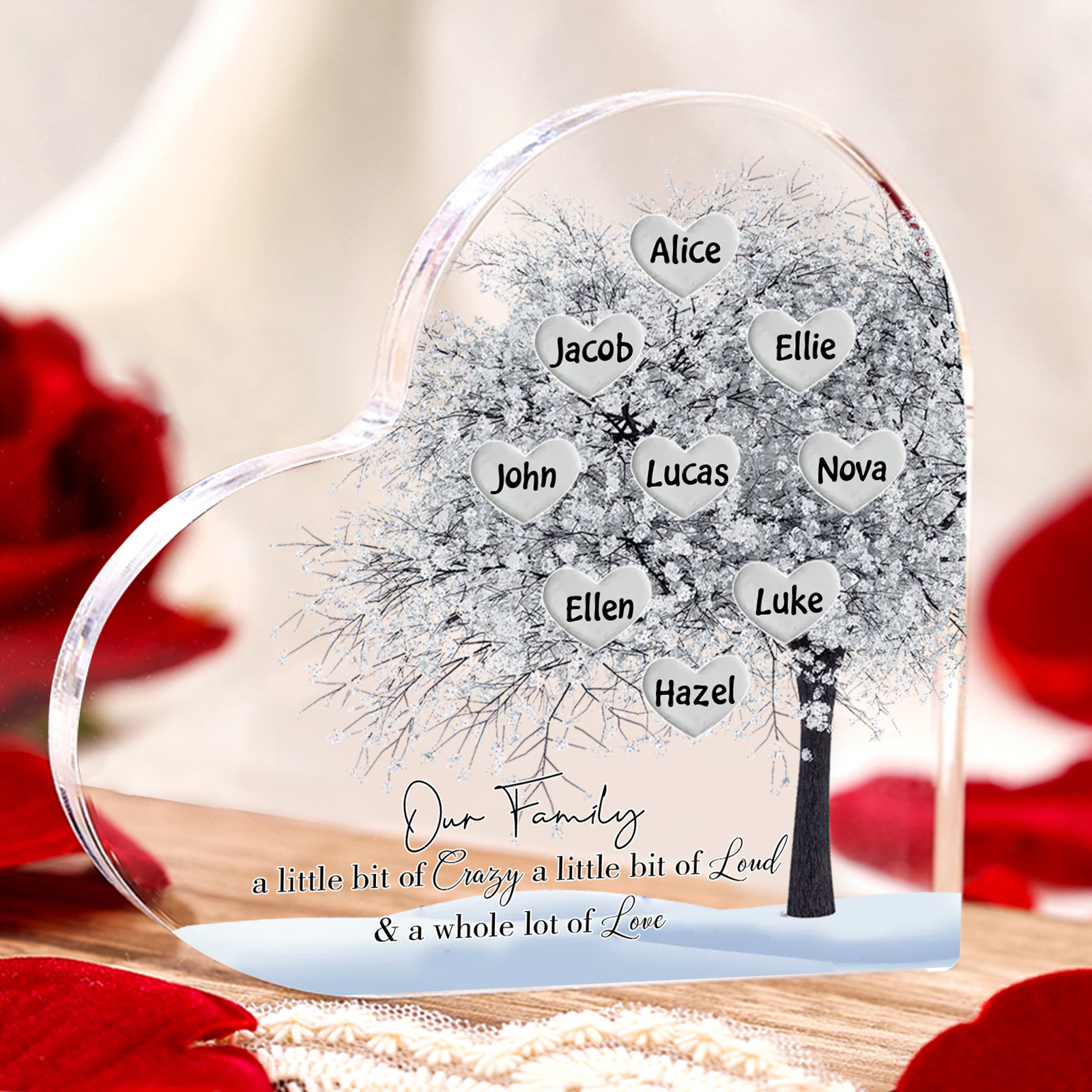 Personalised Acrylic Heart Family Plaque - Custom 1–10 Names Shaped Family Tree Gift for Family | Jessmade