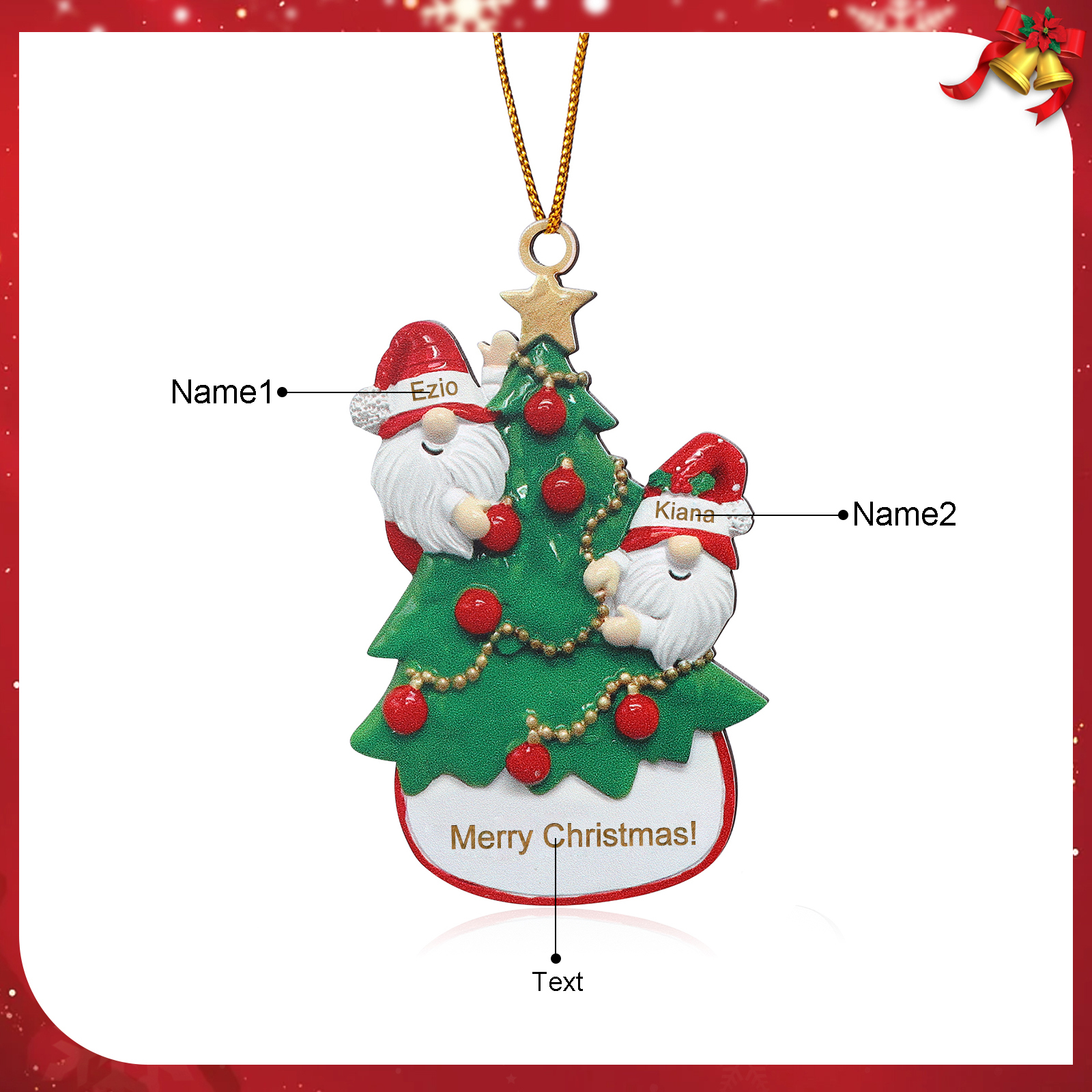 Personalised Wooden Santa Ornament - Custom 2 Names & Text Christmas Gift for Family | Jessemade