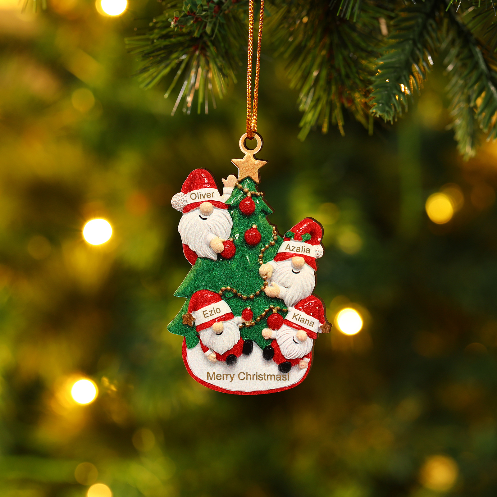 Personalised Wooden Santa Ornament - Custom 4 Names & Text Christmas G