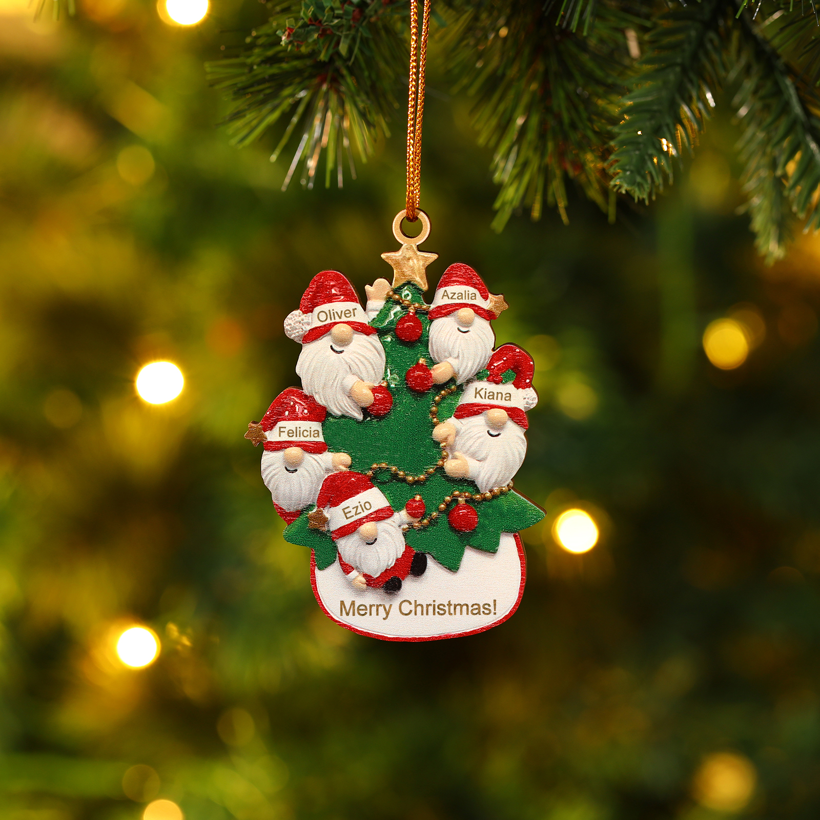 Personalised Wooden Santa Ornament - Custom 5 Names & Text Christmas Gift for Family | Jessemade