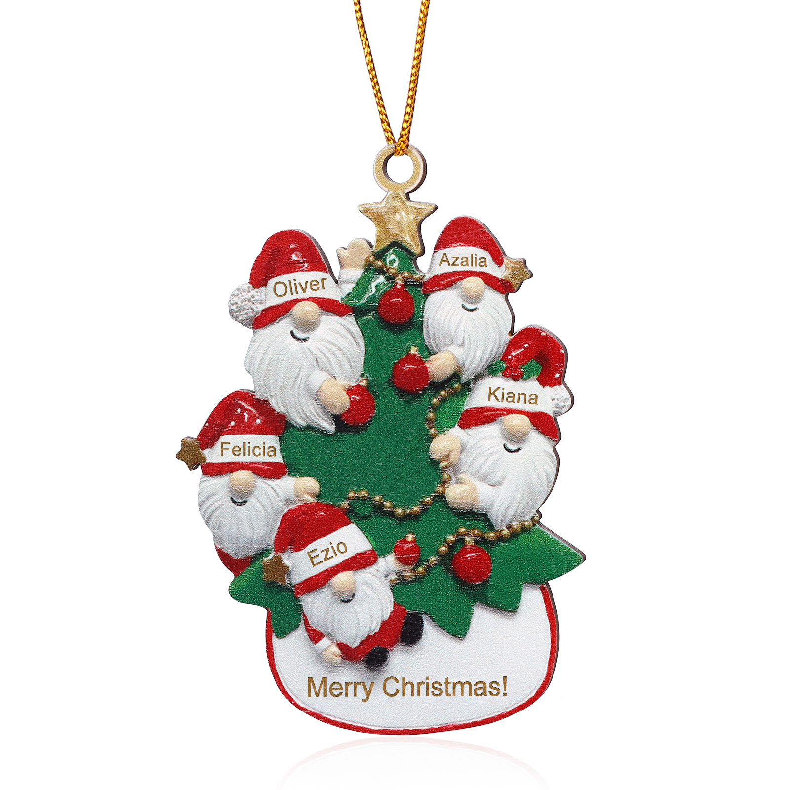 Personalised Wooden Santa Ornament - Custom 5 Names & Text Christmas Gift for Family | Jessemade