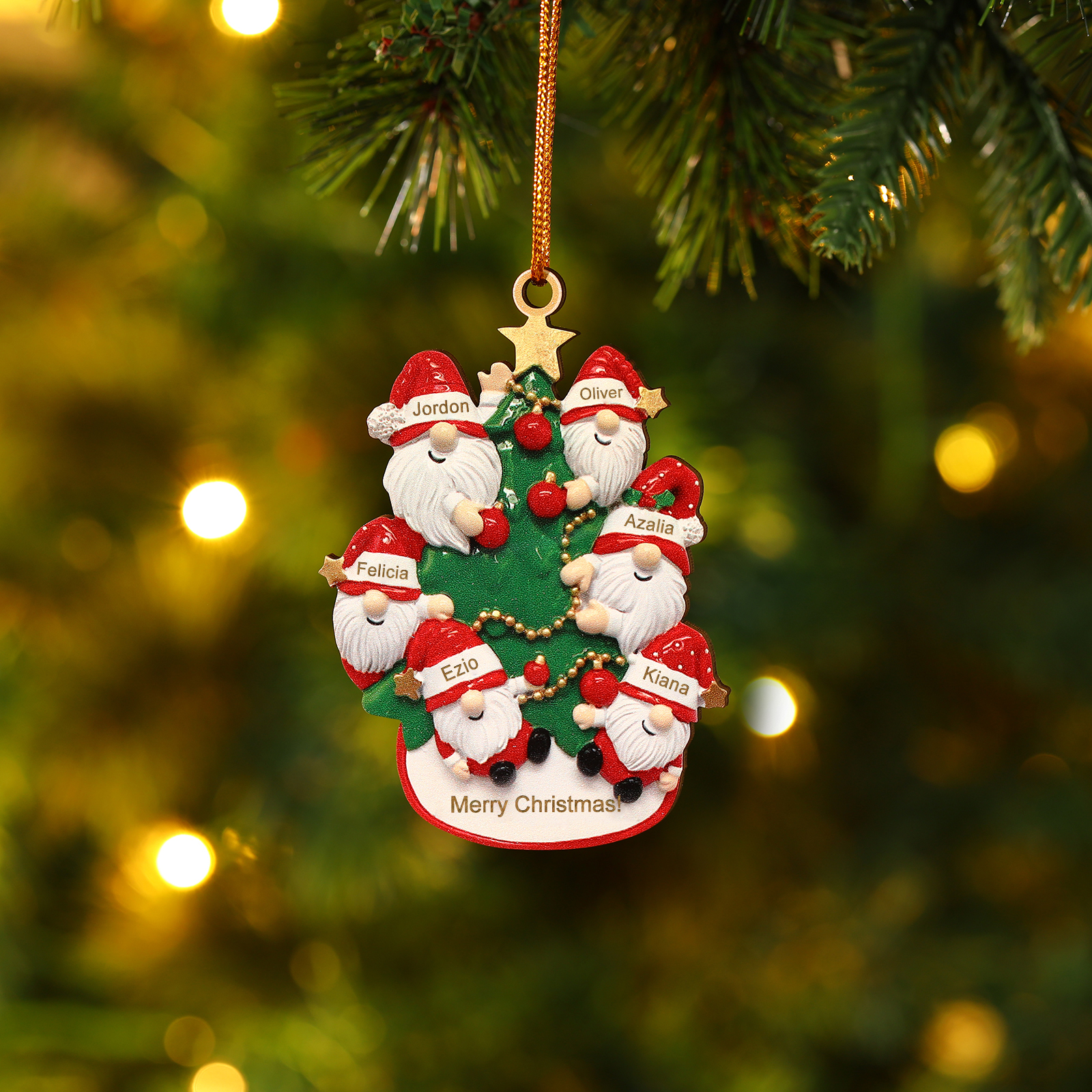 Personalised Wooden Santa Ornament - Custom 6 Names & Text Christmas Gift for Family | Jessemade