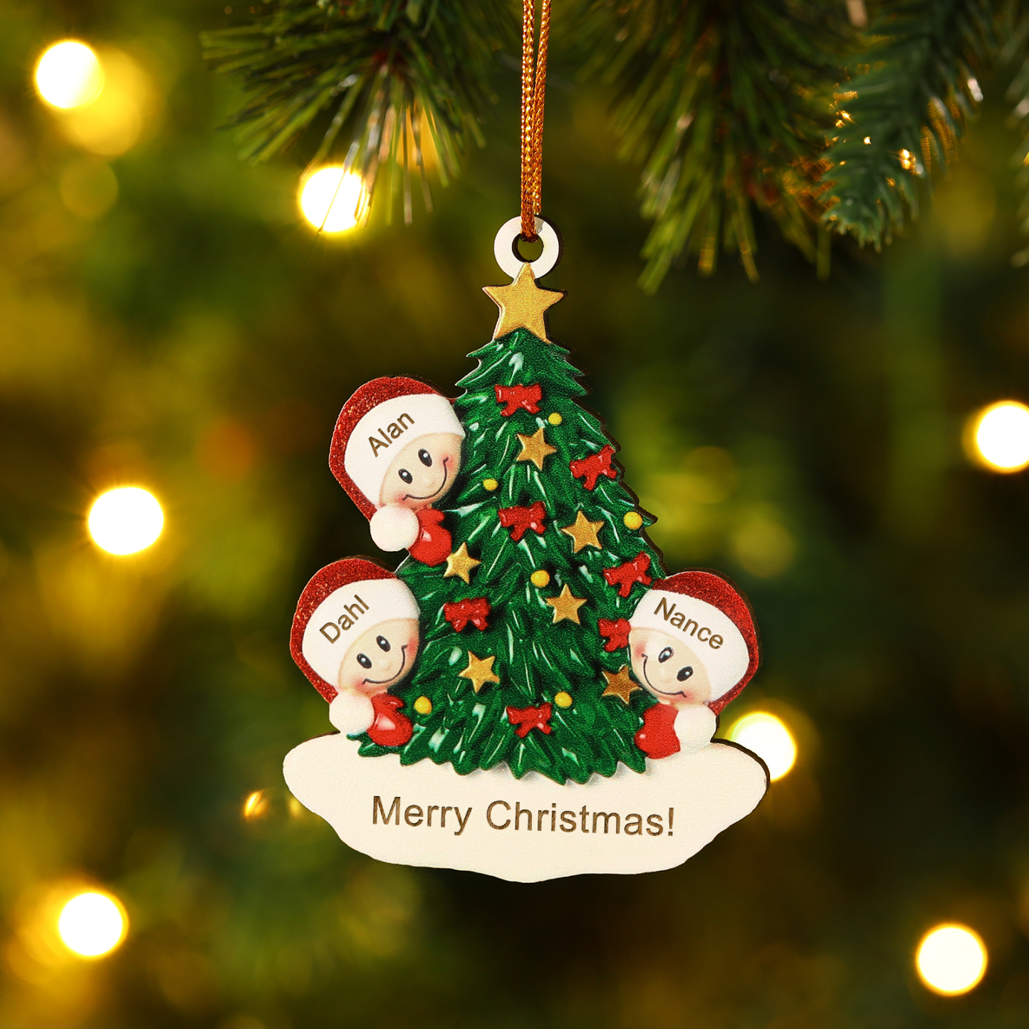 Personalised Christmas Tree Ornament with Custom 5 Names & 1 Text w - 