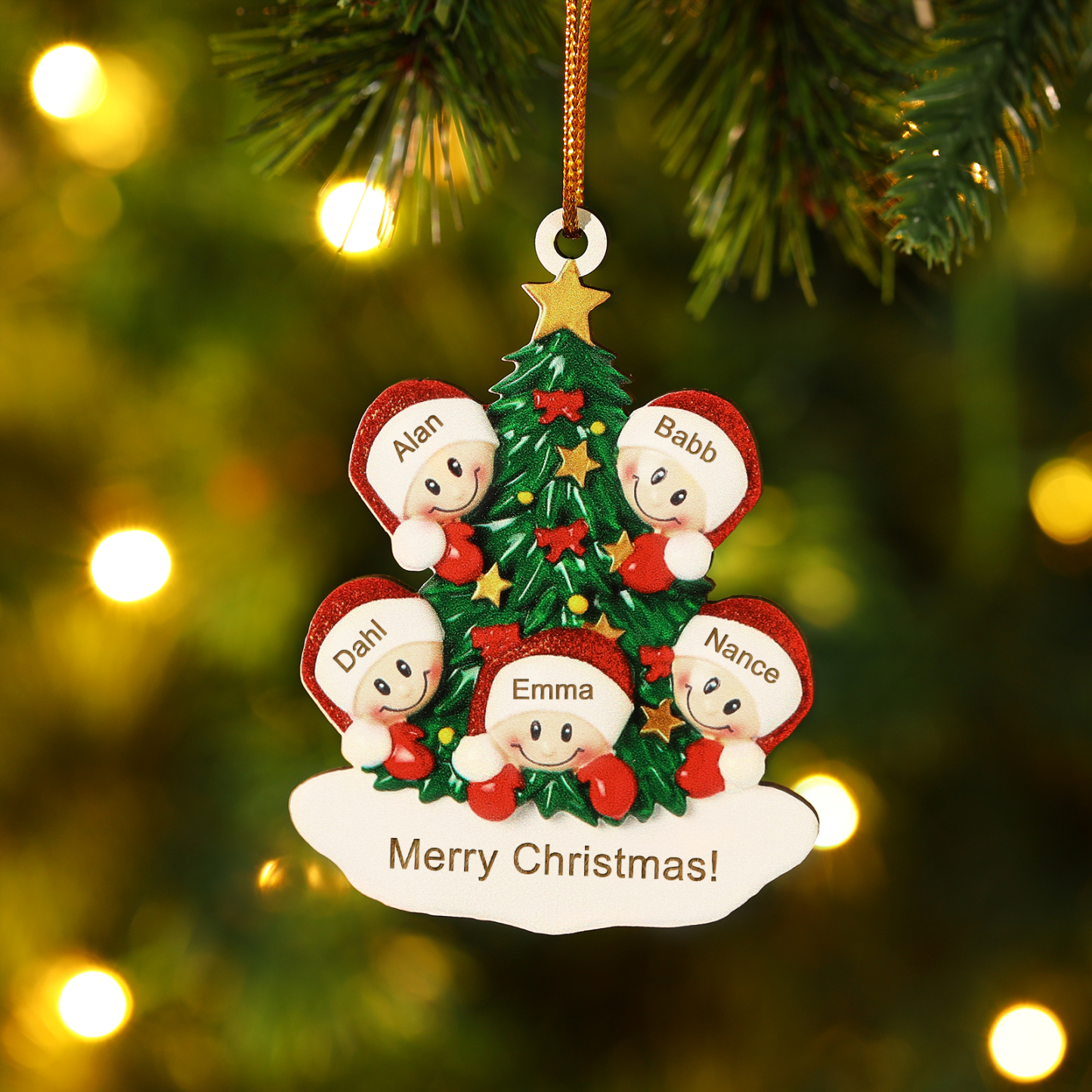 Personalised Christmas Tree Ornament with Custom 5 Names & 1 Text w - 