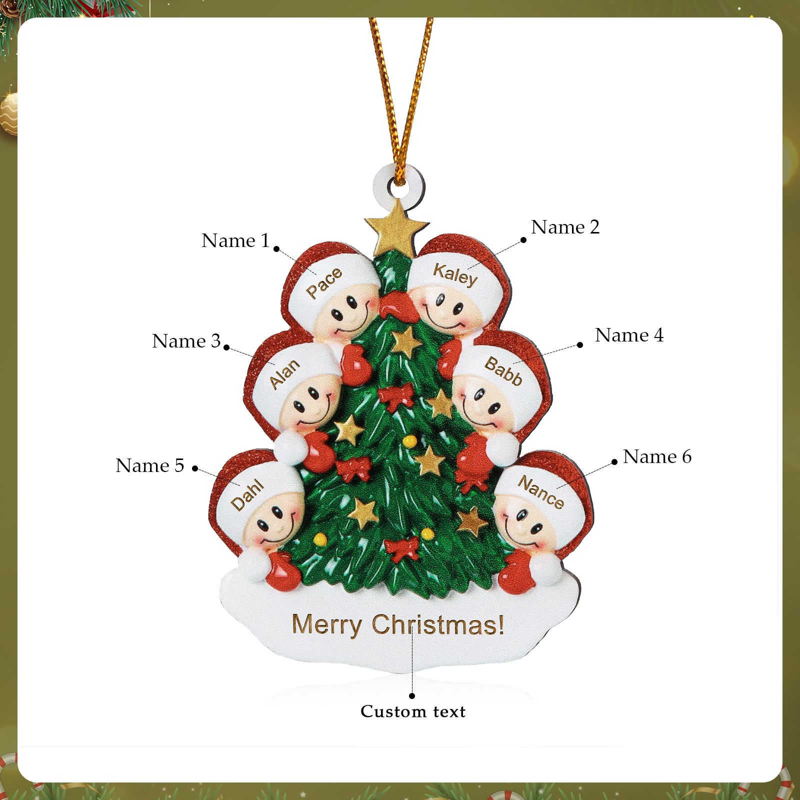 6 Names-Personalised Christmas Tree Ornament-Festive Holiday Decoration for Family | Jessemade