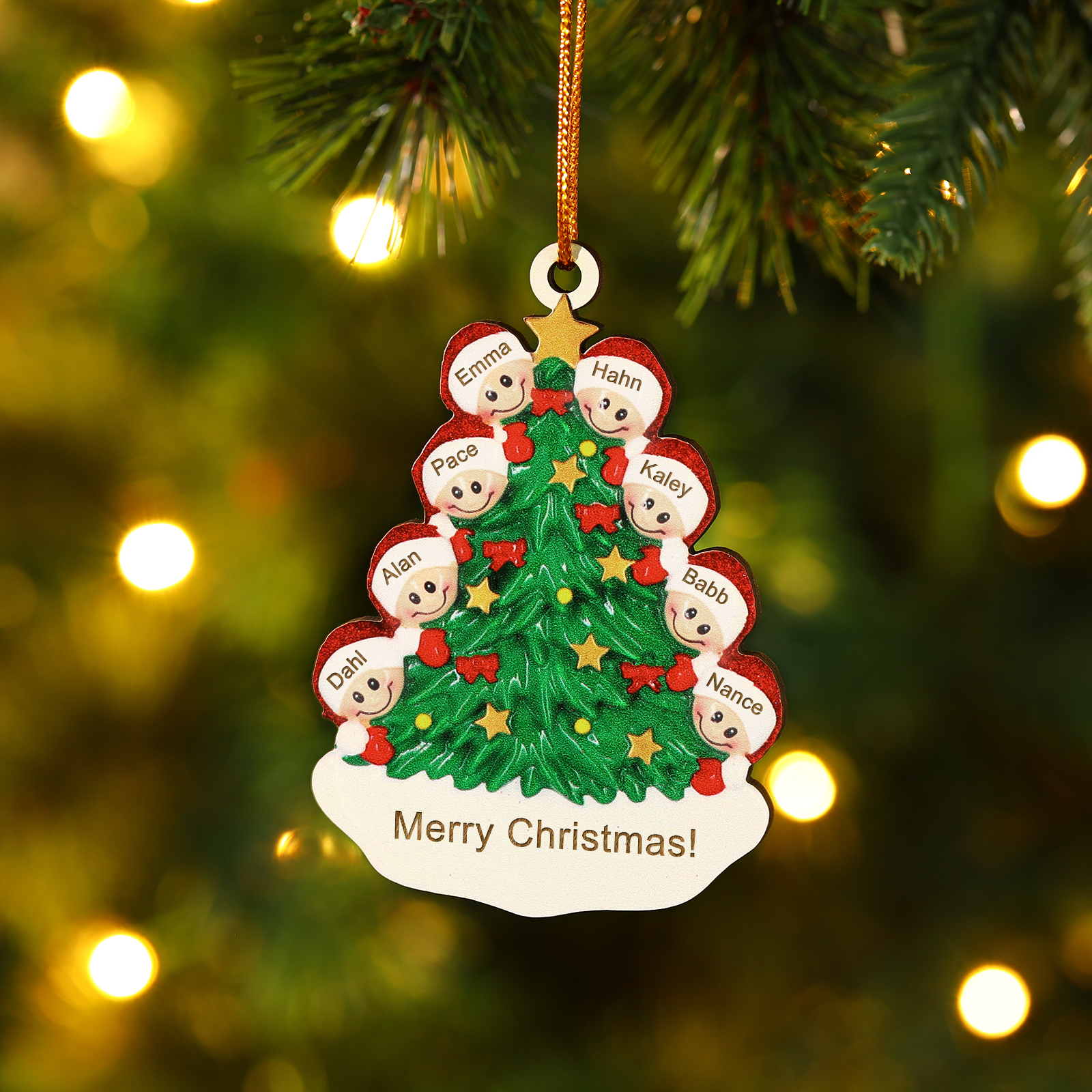 Personalised Christmas Tree Ornament with Custom 5 Names & 1 Text w - 