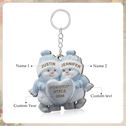 Personalised Wooden Snowman Ornament/Keyring - Custom 2 Names, Text & Year Christmas Gift for Couples | Jessemade