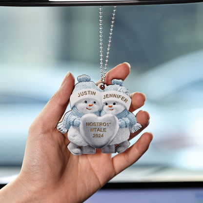 Personalised Wooden Snowman Ornament/Keyring - Custom 2 Names, Text & Year Christmas Gift for Couples | Jessemade