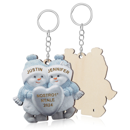 Personalised Wooden Snowman Ornament/Keyring - Custom 2 Names, Text & Year Christmas Gift for Couples | Jessemade