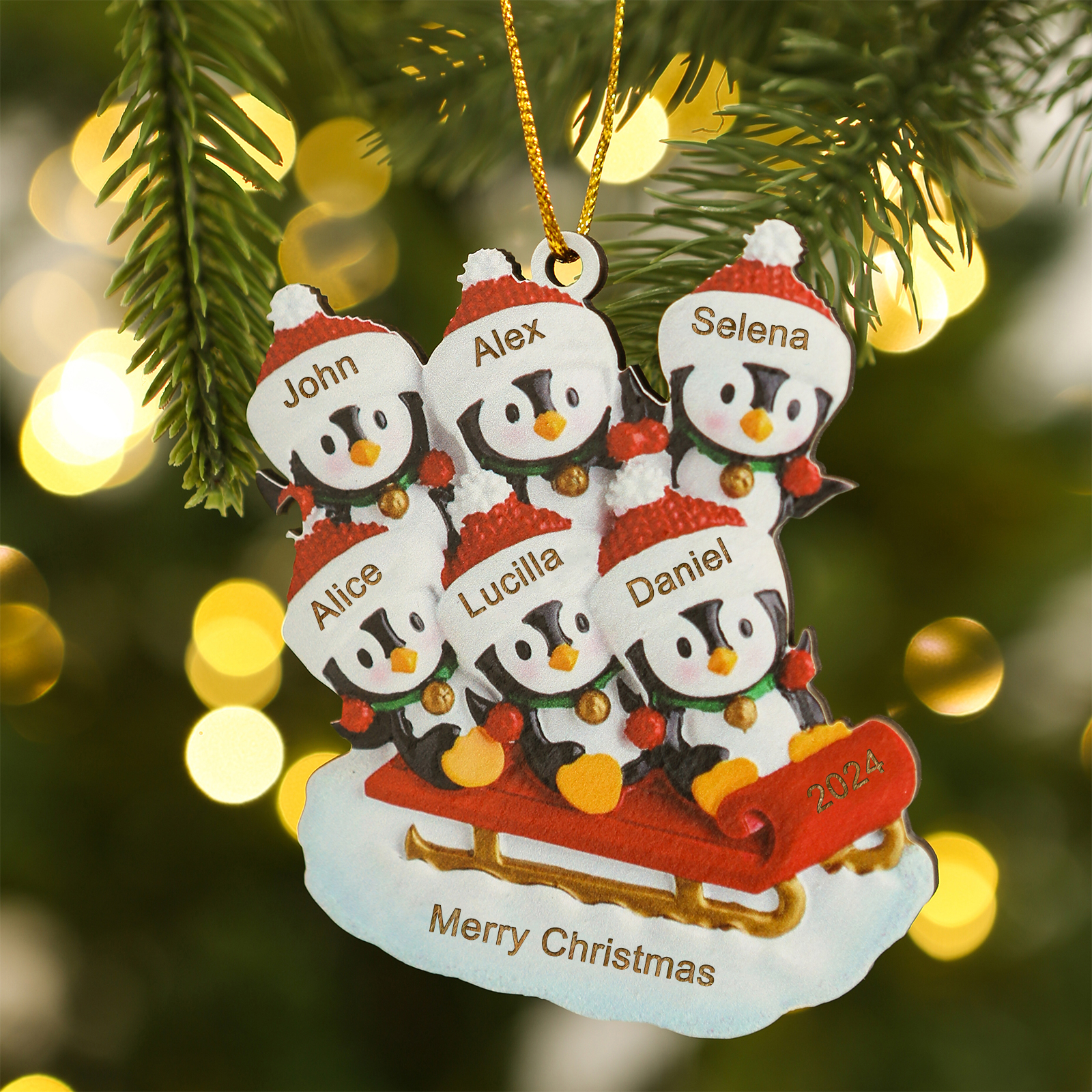 Personalised Christmas Ornament - Custom Names & 1 Year & Text Wooden 