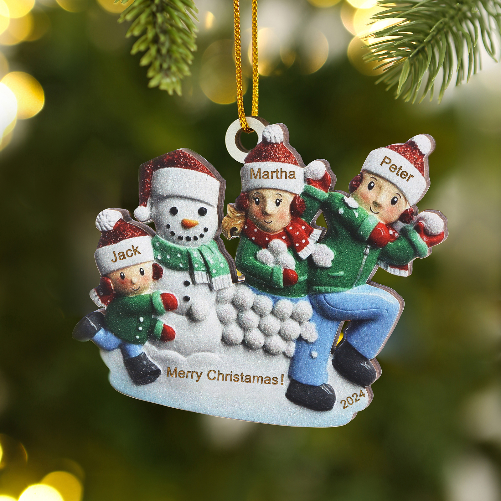 Personalised Christmas Ornament - Custom 3 Names & 1 Year & 1 Text Wooden Ornament Gift for Family | Jessemade