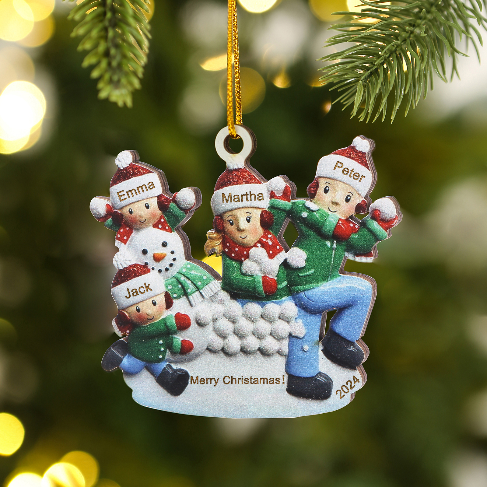 Personalised Christmas Ornament - Custom 4 Names & 1 Year & 1 Text Wooden Ornament Gift for Family | Jessemade