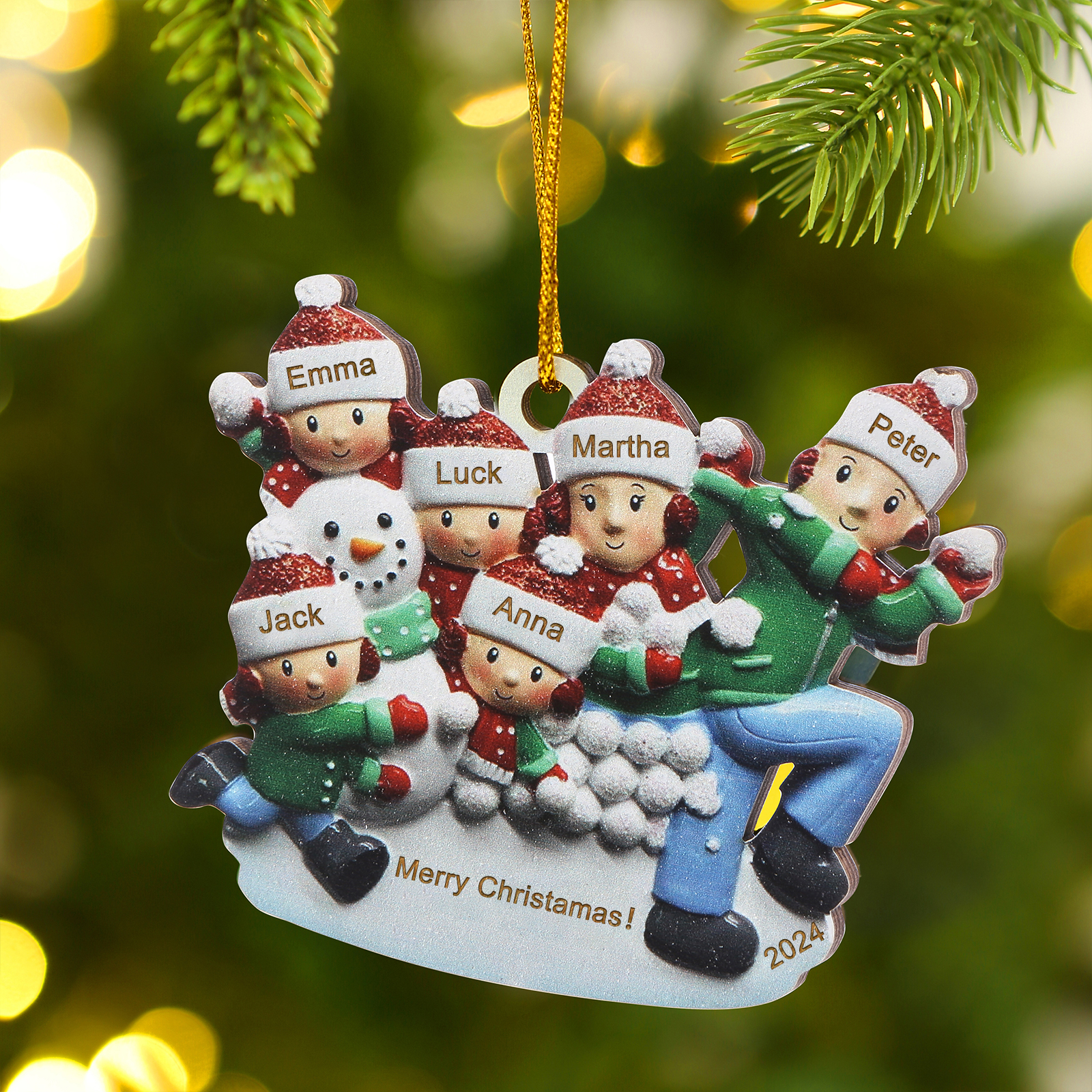 Personalised Christmas Ornament - Custom 6 Names & 1 Year & 1 Text Wooden Ornament Gift for Family | Jessemade