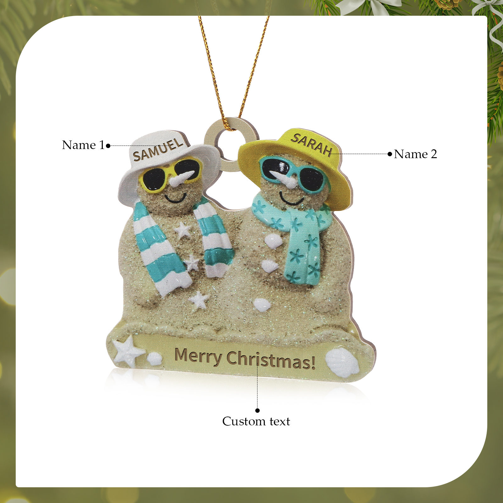 Personalized Wooden Family Beach-Themed Christmas Ornament with Custom 2-6 Names & 1 Text Christmas Gift for Family | Jessemade