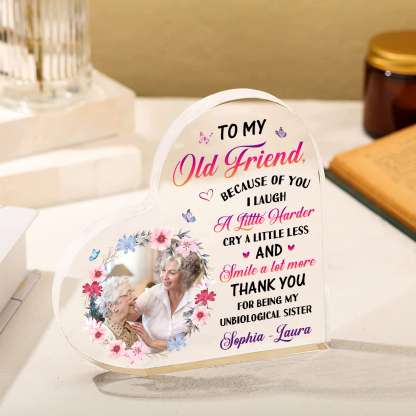 Personalized old Friend Acrylic Ornament with Custom Photo & Text Acrylic Heart Keepsake Desktop Ornament gift for best Friend | Jessemade