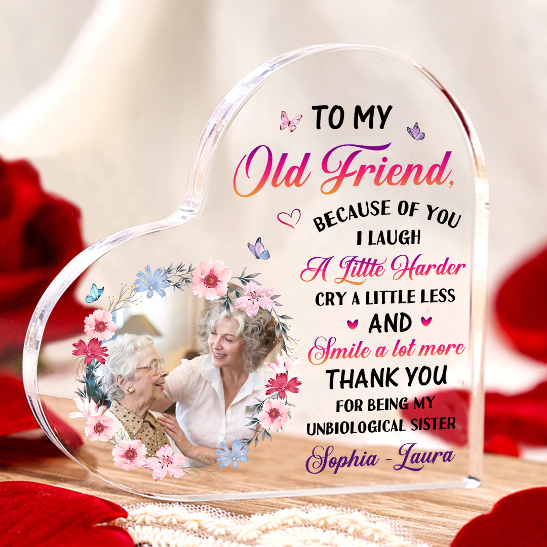Personalized old Friend Acrylic Ornament with Custom Photo & Text Acrylic Heart Keepsake Desktop Ornament gift for best Friend | Jessemade