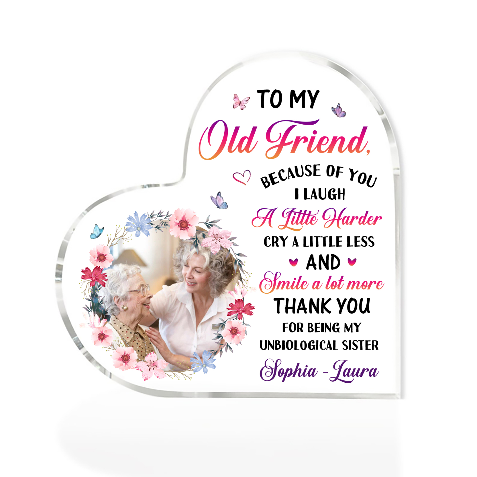Personalized old Friend Acrylic Ornament with Custom Photo & Text Acrylic Heart Keepsake Desktop Ornament gift for best Friend | Jessemade
