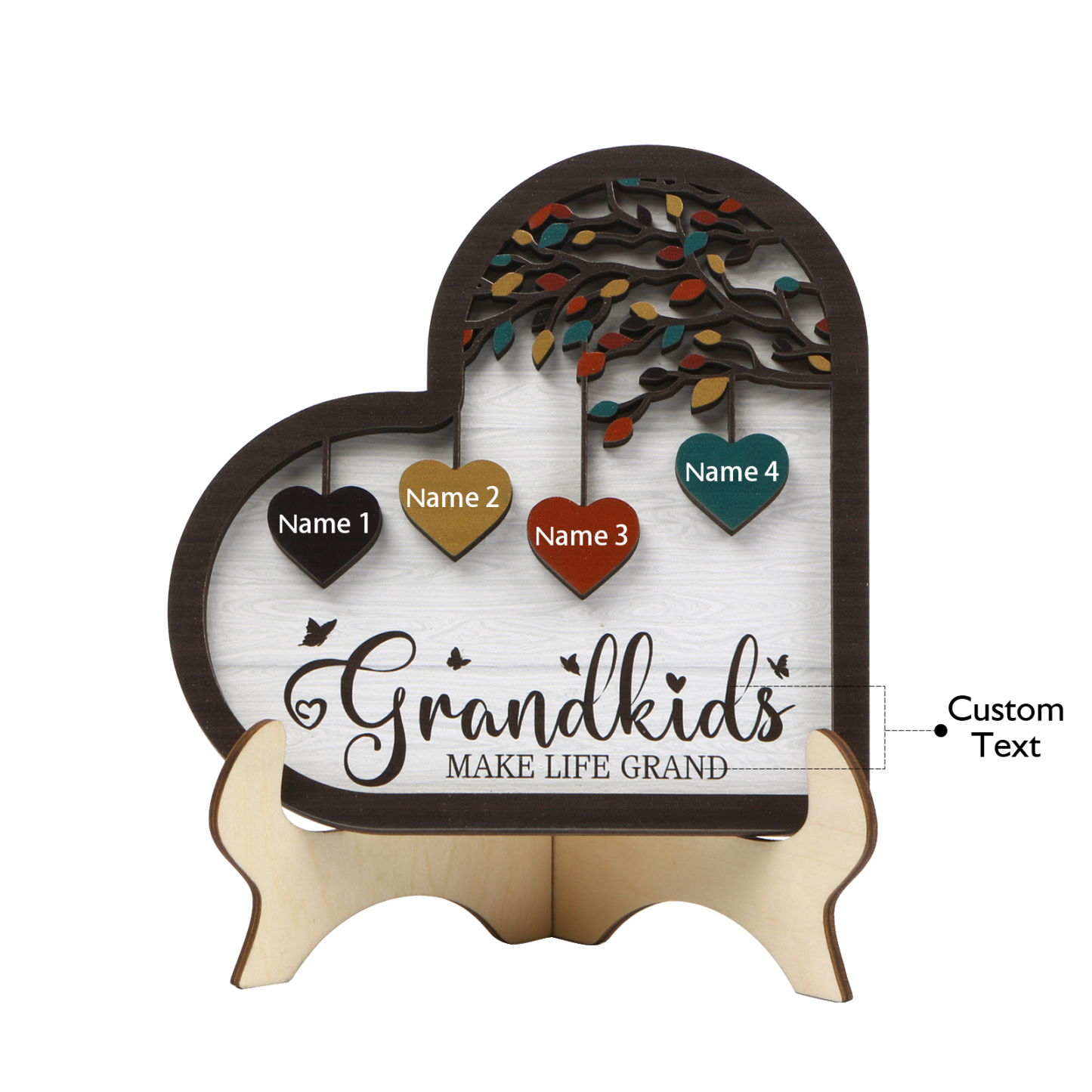 Personalised Family Tree Wooden Ornament – Custom 2-10 Names Home Deco