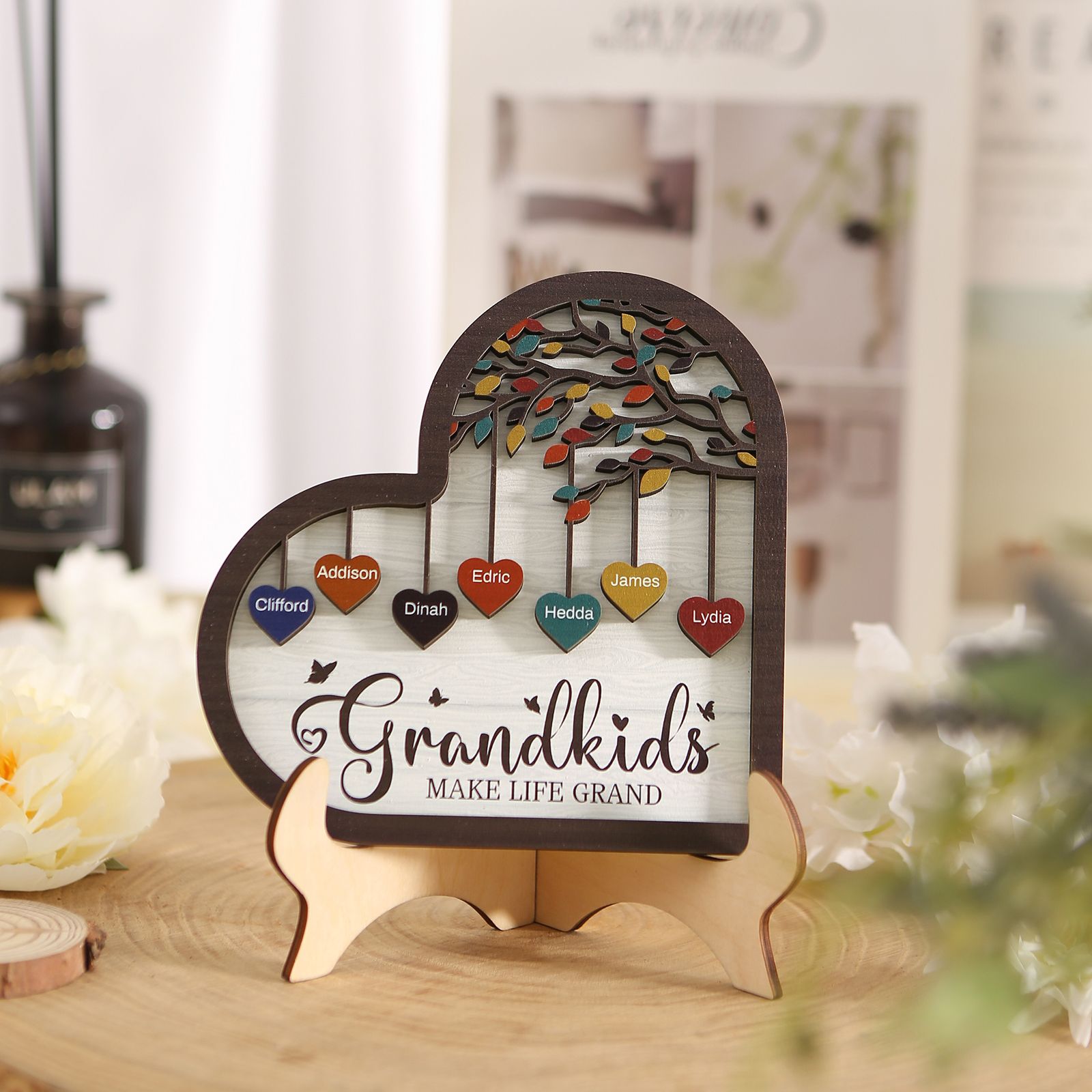 Personalised Family Tree Wooden Ornament – Custom 2-10 Names Home Decoration for Family | Jessmade