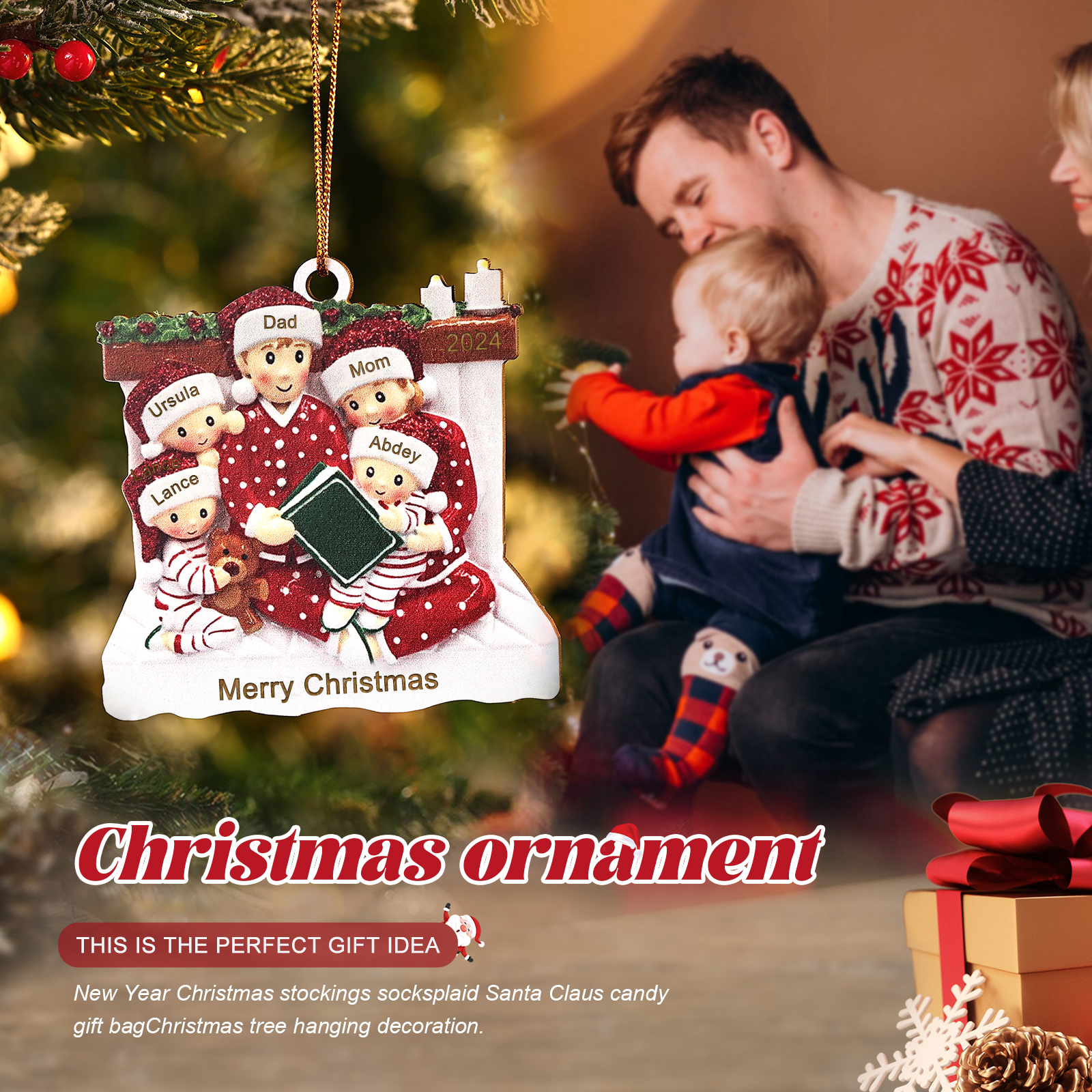 Personalized Wooden Family Reading Christmas Ornament with Custom 3 Names & 1 Text & Date Christmas Gift for Family | Jessemade