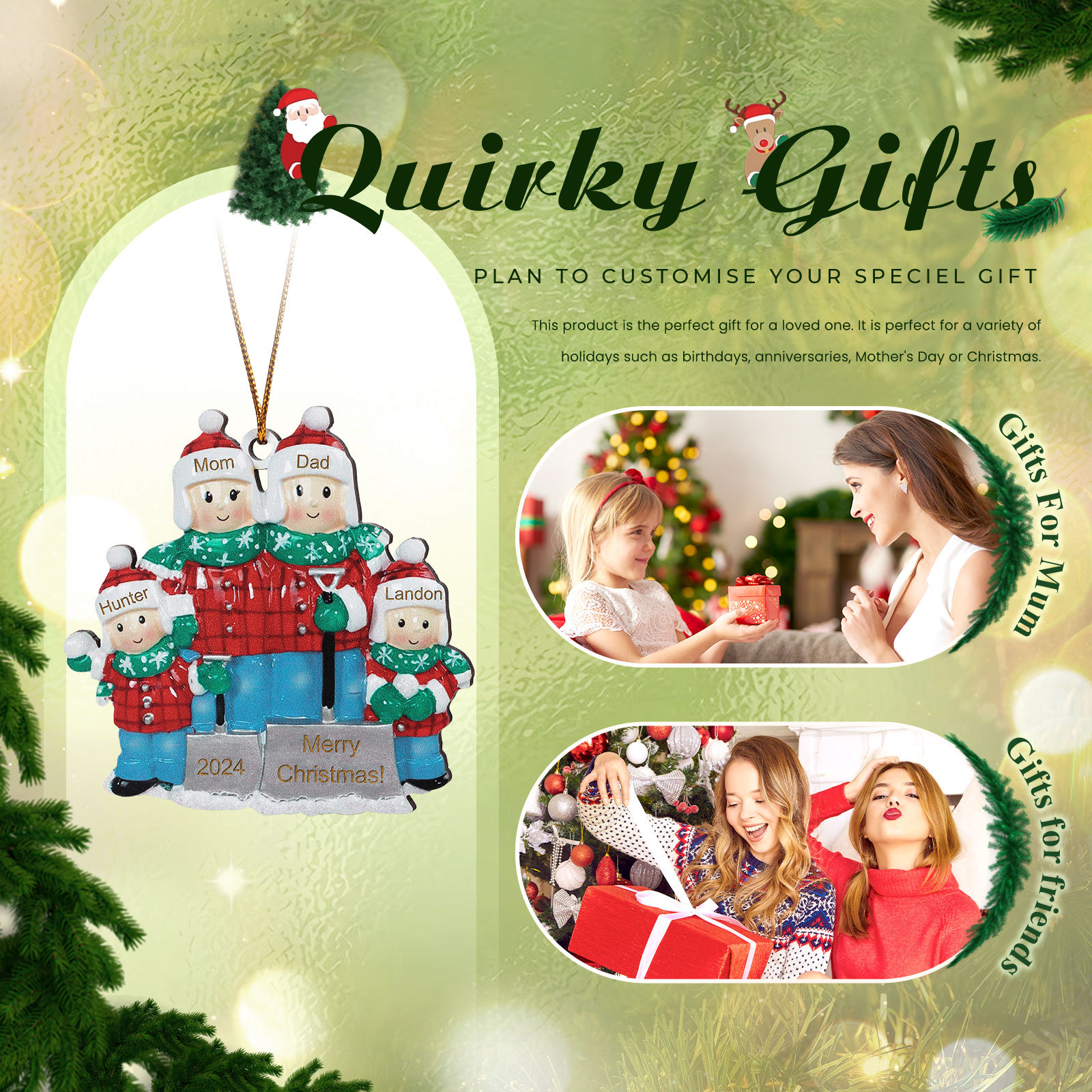 Personalised Christmas Ornament with Custom 3-6 Names & 1 Year & 1 Text Family Christmas Gift | Jessemade