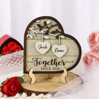 Personalised Heart-Shaped Wooden Framet – Custom 2 Names & Year, Couple Gift for Him/Her | Jessemade