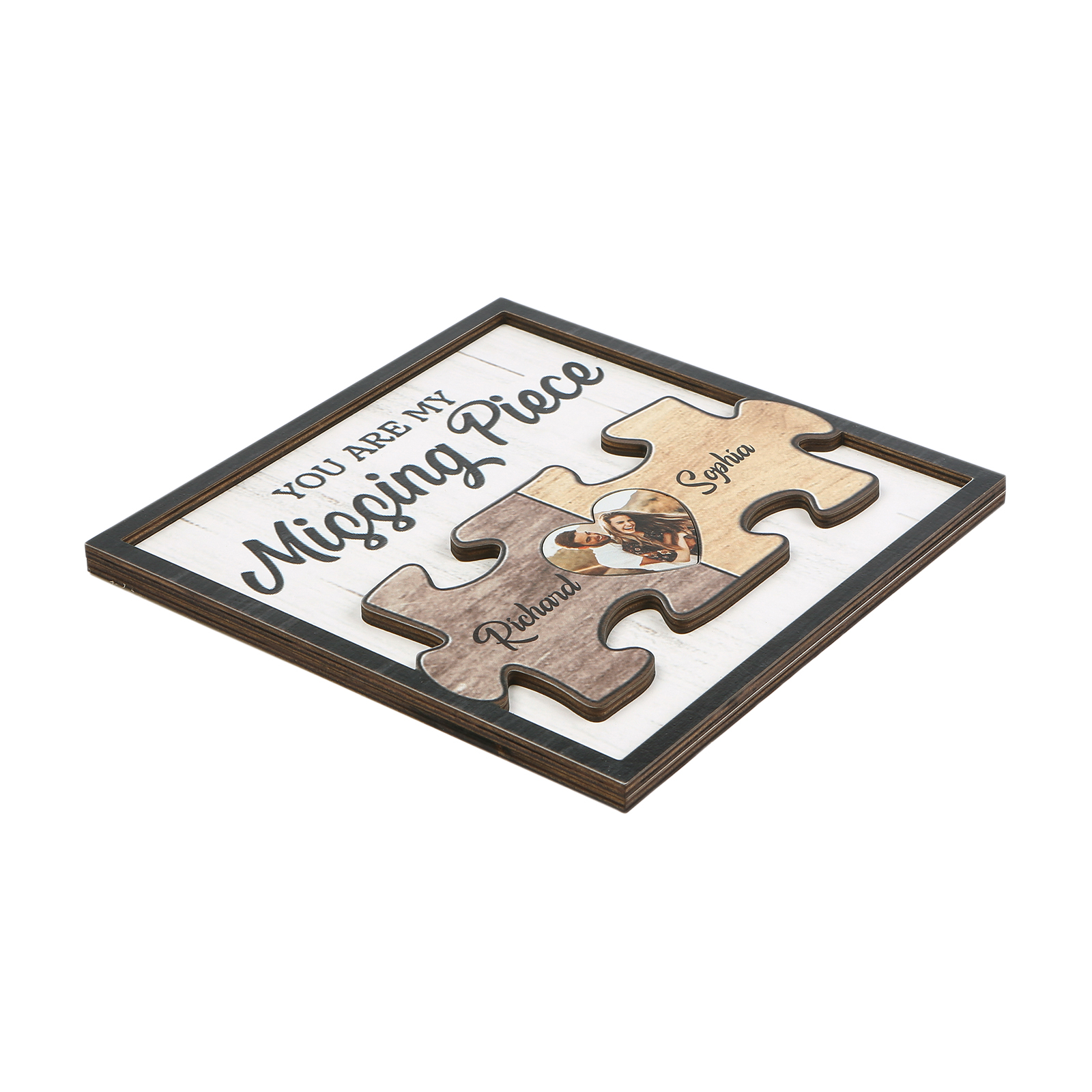 Personalised Puzzle Heart Wooden Frame – Custom 2 Names & 1 Photo Christmas Gift for Couples | Jessemade