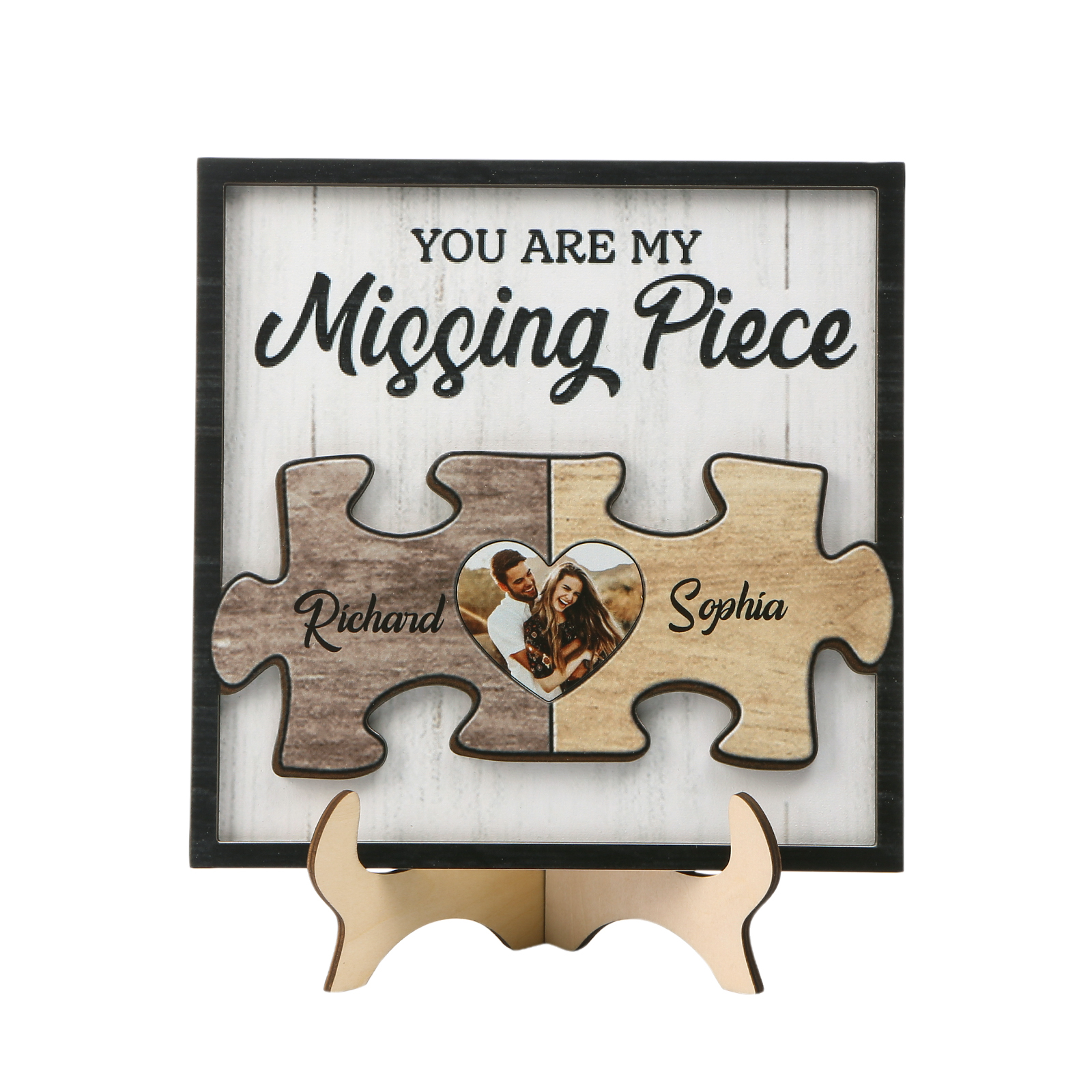 Personalised Puzzle Heart Wooden Frame – Custom 2 Names & 1 Photo Christmas Gift for Couples | Jessemade