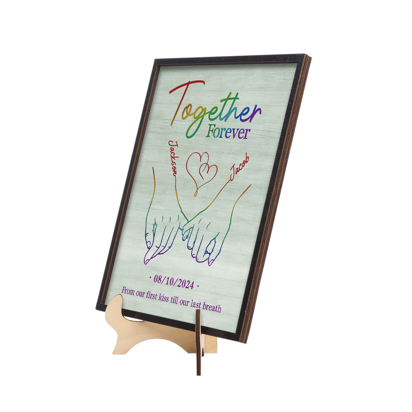 Personalised Couple Hand-in-Hand Wooden Plaque – Custom 2 Names, Text & Date Christmas Couple Gift for Him/Her | Jessemade