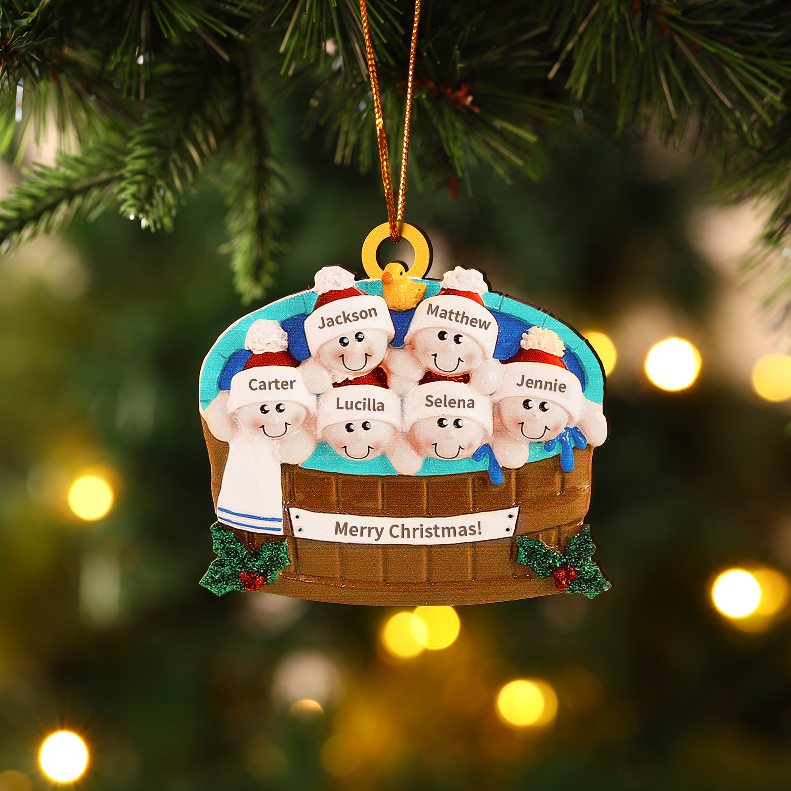 Personalized Wooden Family Christmas Hanging Ornament with Custom 2-6