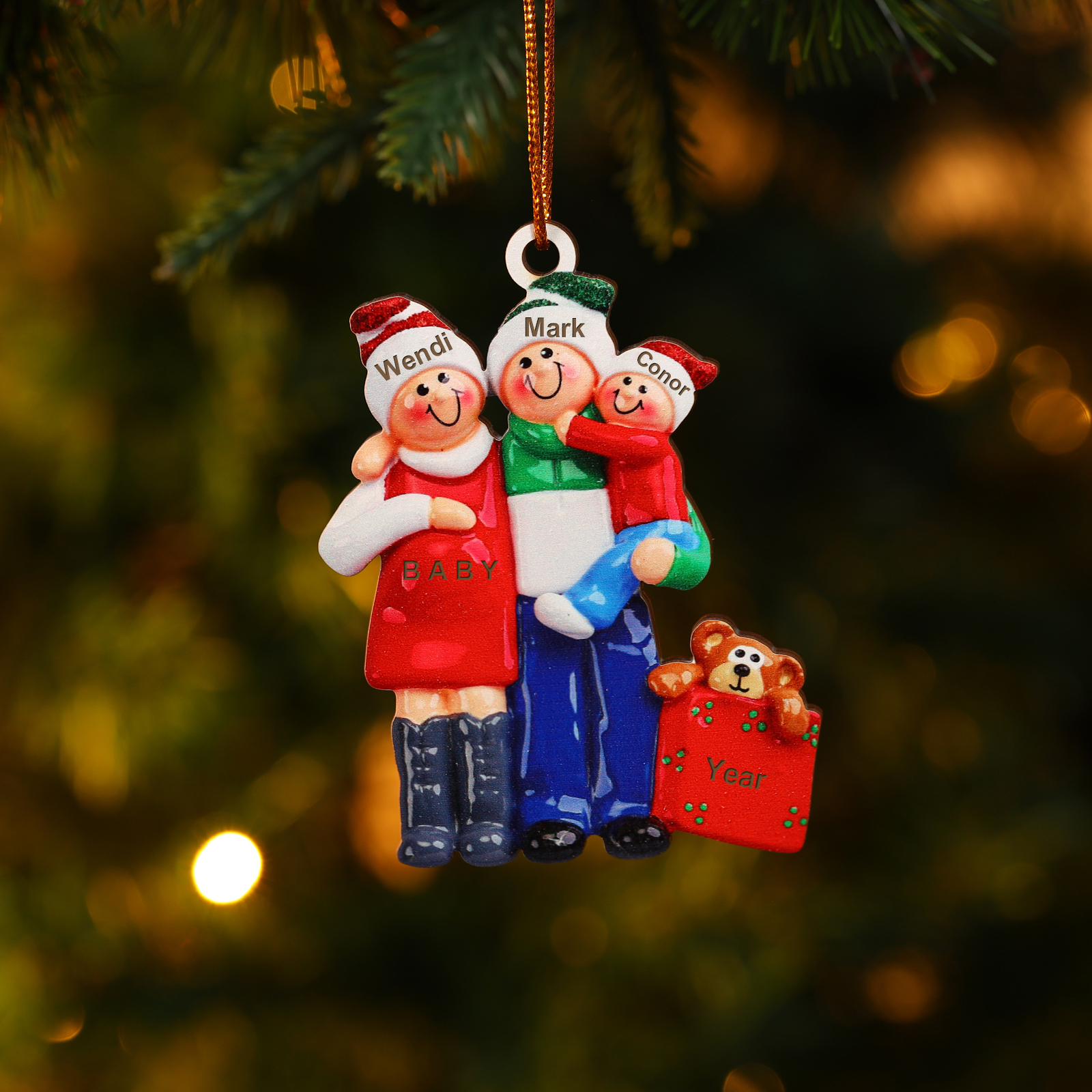 Personalised Christmas Ornament - Custom 3 Family Names & 1 Year Chris