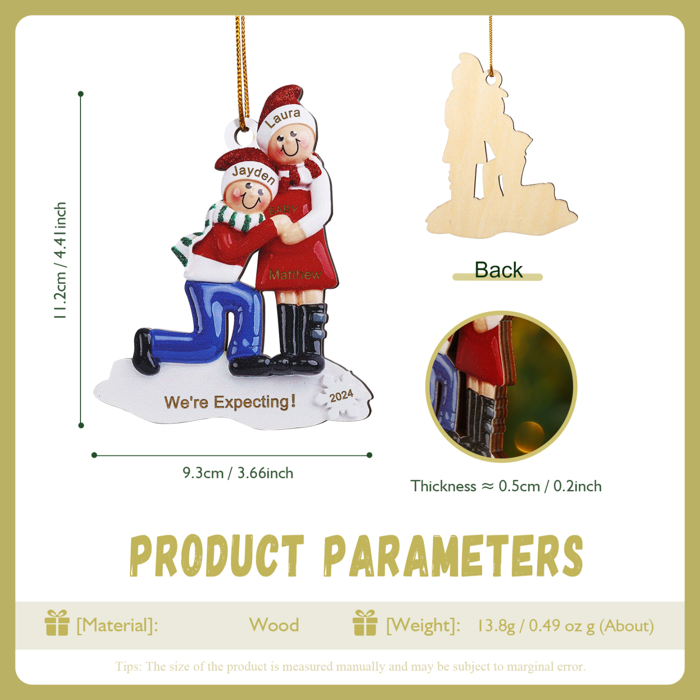 Personalised Christmas Ornament - Custom 3 Names, 1 Text, and 1 Year for Pregnant Moms | Jessemade