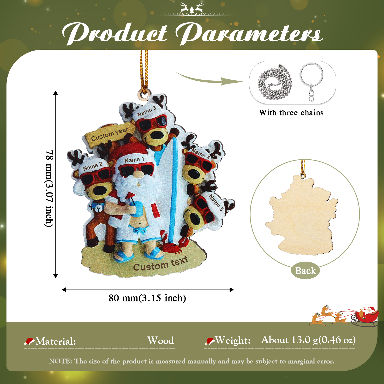 Personalised Christmas Ornament - Custom 2-6 Names & 1 Year & 1 Text Santa Design Beach-Themed Décor Christmas Gift | Jessemade