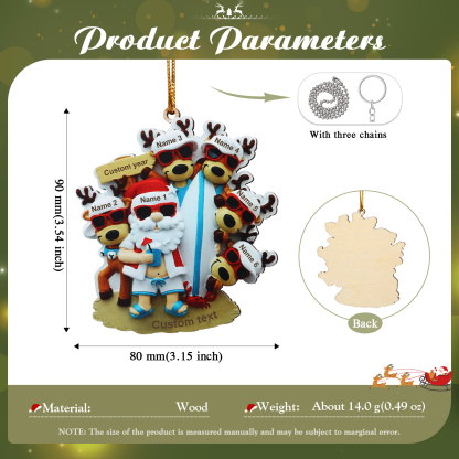 Personalised Christmas Ornament - Custom 2-6 Names & 1 Year & 1 Text Santa Design Beach-Themed Décor Christmas Gift | Jessemade