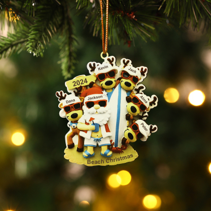 Personalised Christmas Ornament - Custom 2-6 Names & 1 Year & 1 Text Santa Design Beach-Themed Décor Christmas Gift | Jessemade