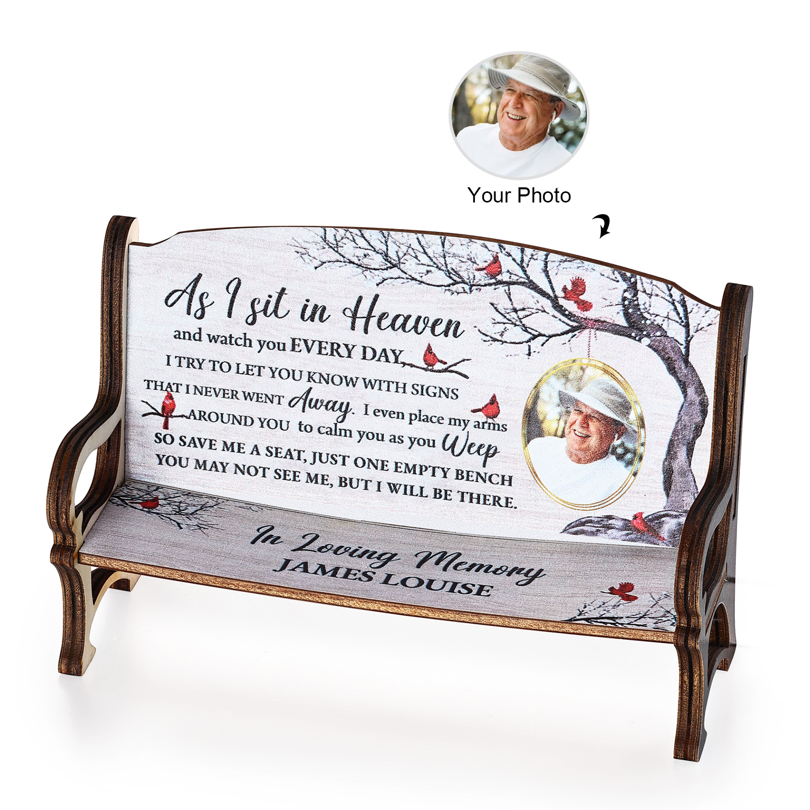 Personalized Memorial Bench Ornament - "As I Sit in Heaven" Photo Tribute | Jessemade