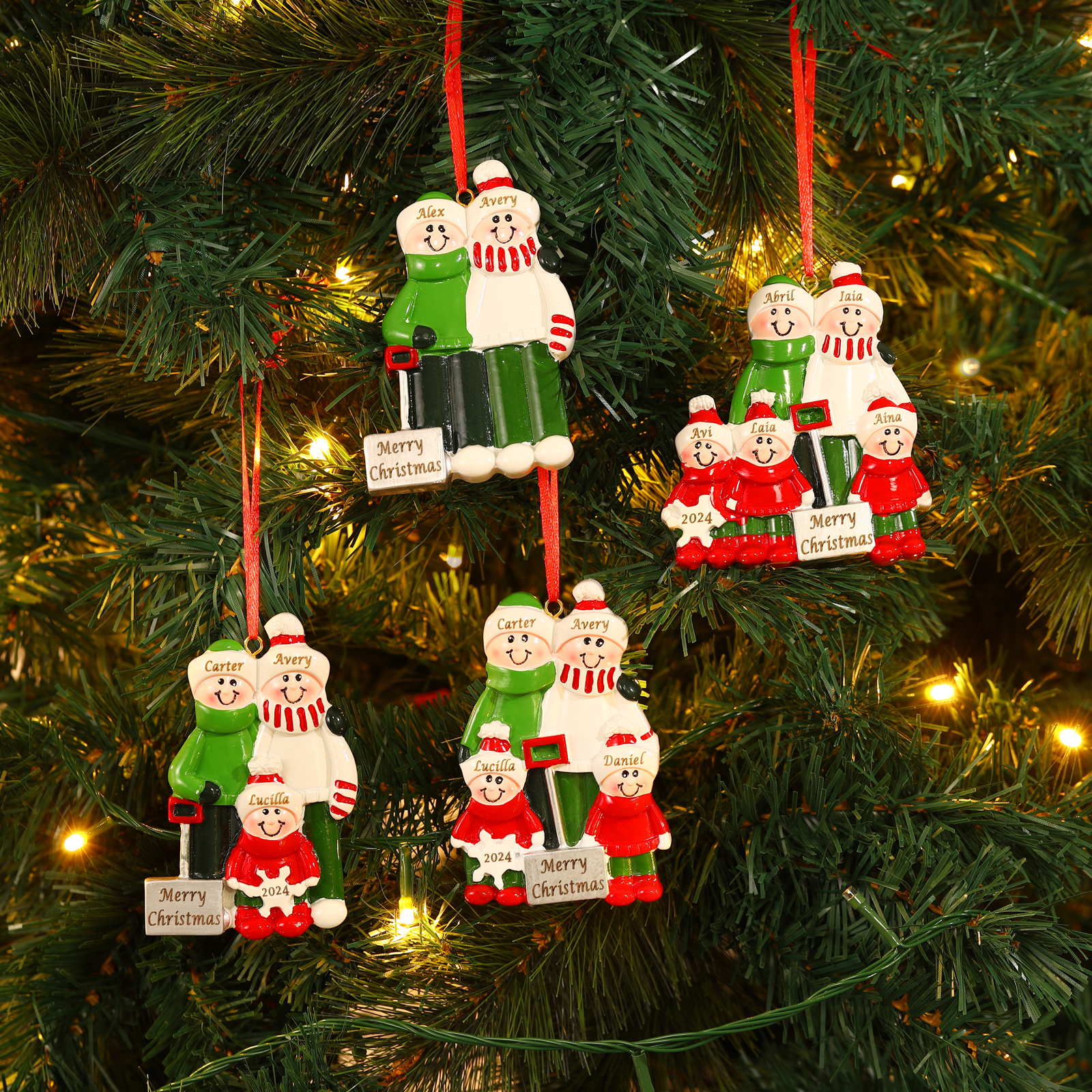 Personalised Family Christmas Ornament – Custom Resin Snow Shoveling Scene with 2 Names & 1 Text Christmas Gift | Jessemade