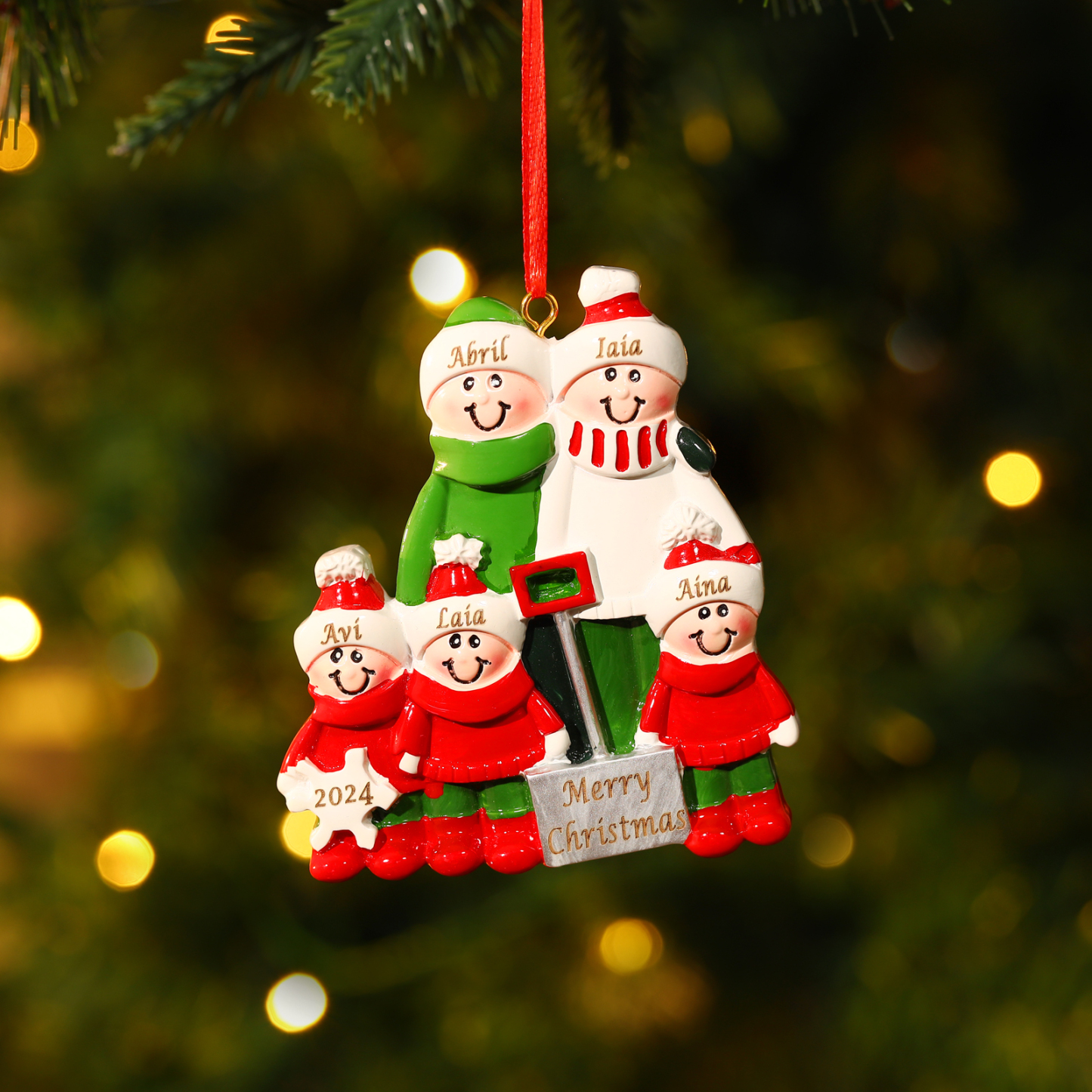 Personalised Family Christmas Ornament – Custom Resin Snow Shoveling S